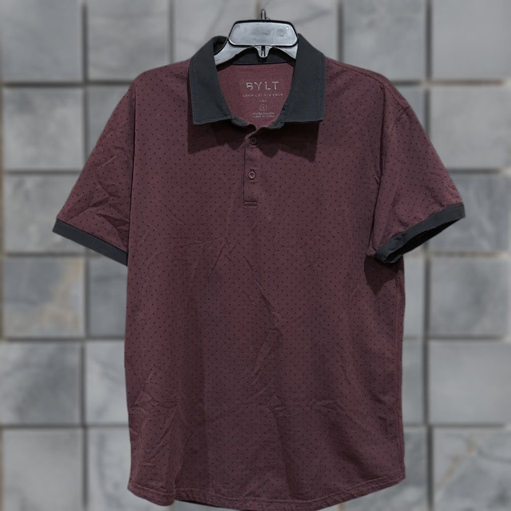 Vintage BYLT Polo Shirt Men L Burgundy Black Polka Dot Button Short Sleeve Casual Golf Breathable Lightweight Performance Shirt Size US L / EU 52-54 / 3 - 1 Thumbnail