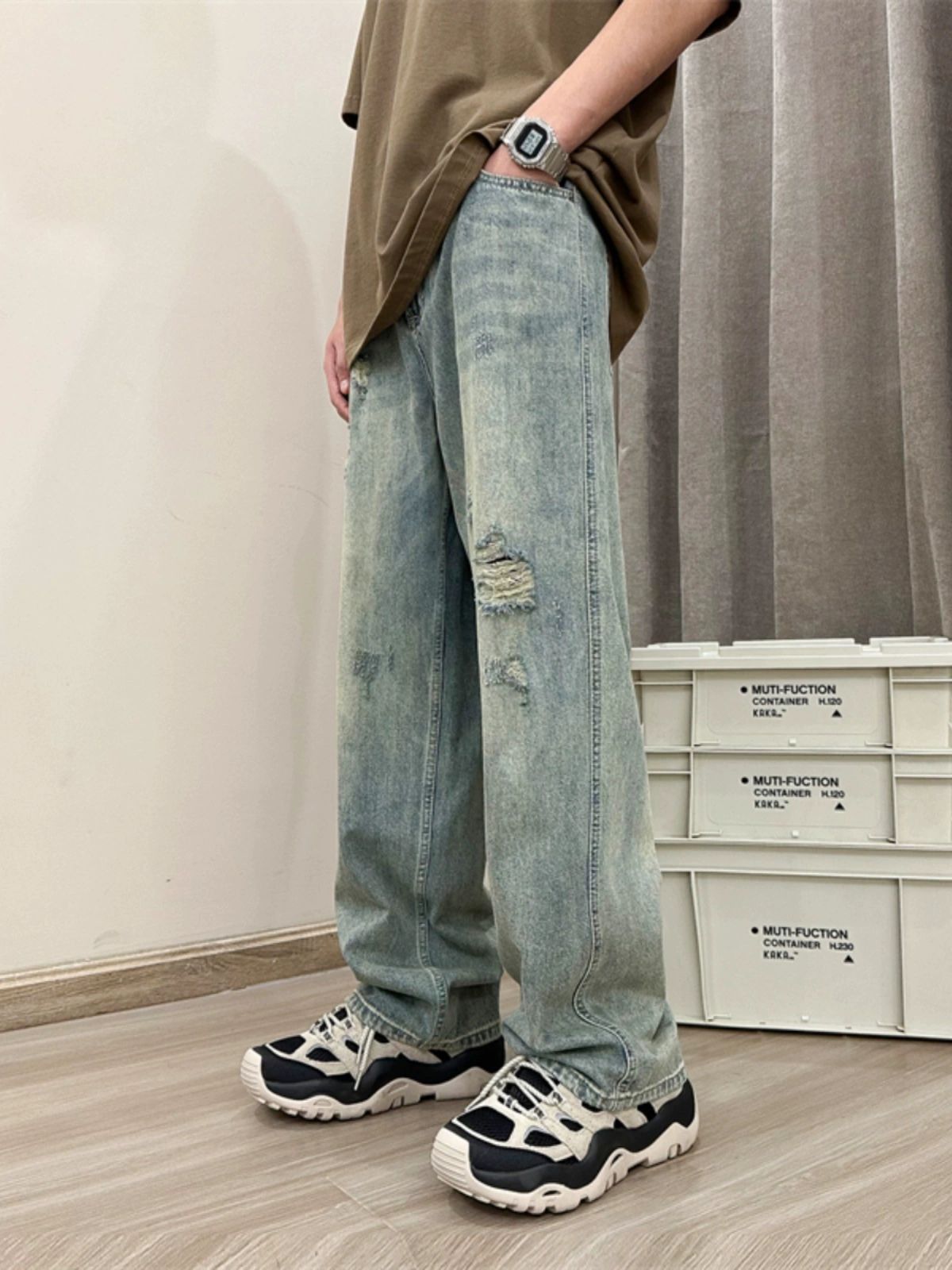 Japanese Brand Men's American retro ripped straight washed loose jeans Size US 32 / EU 48 - 2 Thumbnail