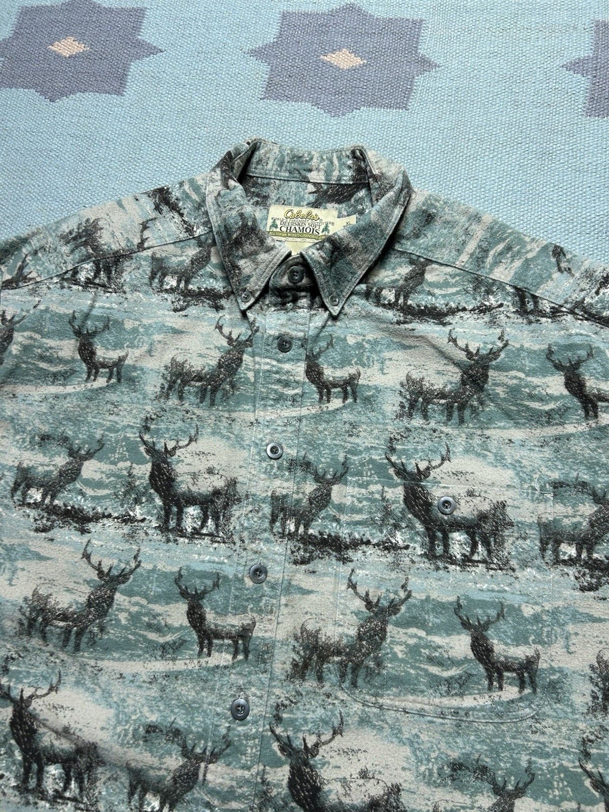 Vintage Vtg Cabelas button shirt deerskin chamois deer print XL tall Size US XL / EU 56 / 4 - 4 Thumbnail