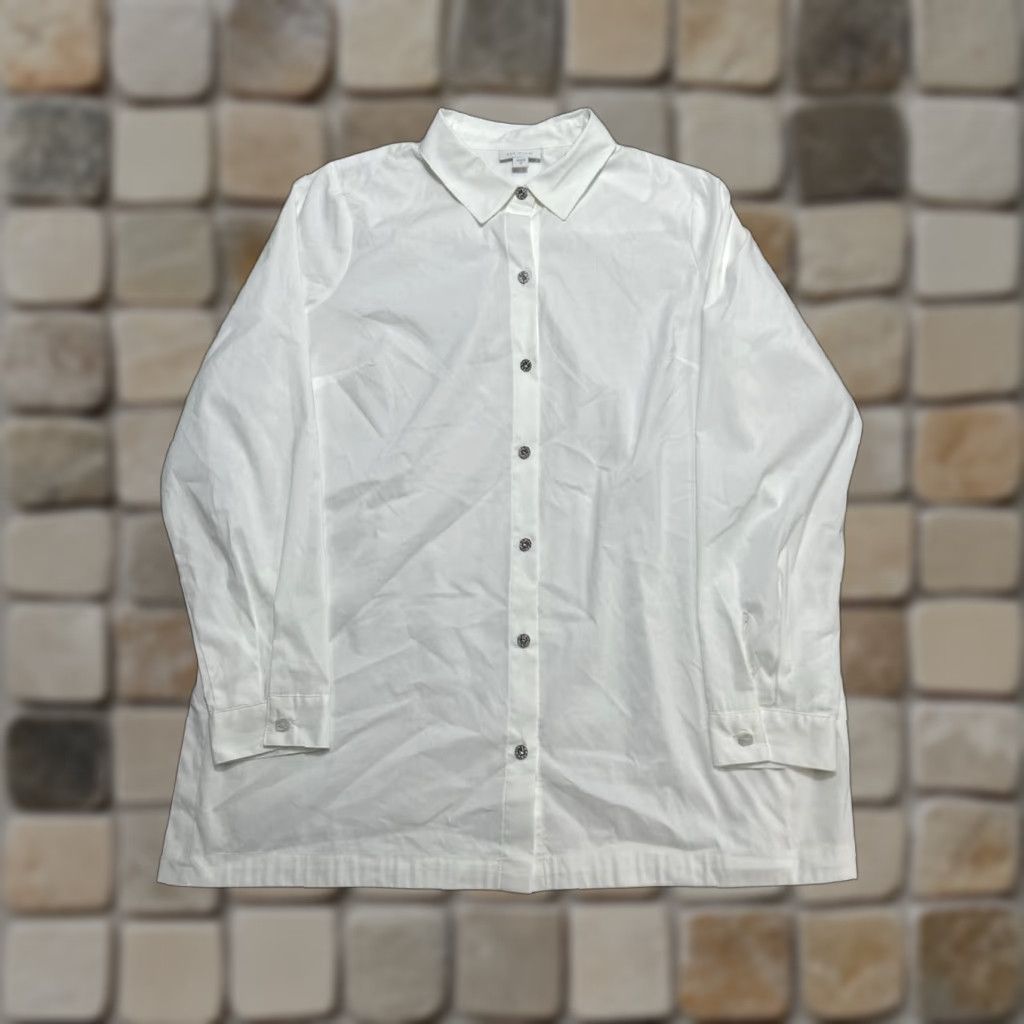 J. Jill J Jill Shirt Womens Medium White Stretch Jewel Crystal Buttons Button Up Top Size M / US 6-8 / IT 42-44 - 1 Thumbnail