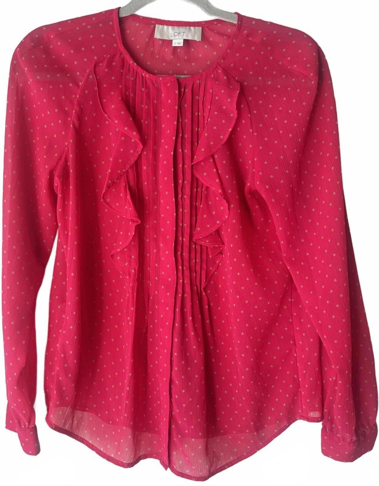 Other Ann Taylor LOFT Pink Ruffle Front Blouse Size S / US 4 / IT 40 - 1 Thumbnail