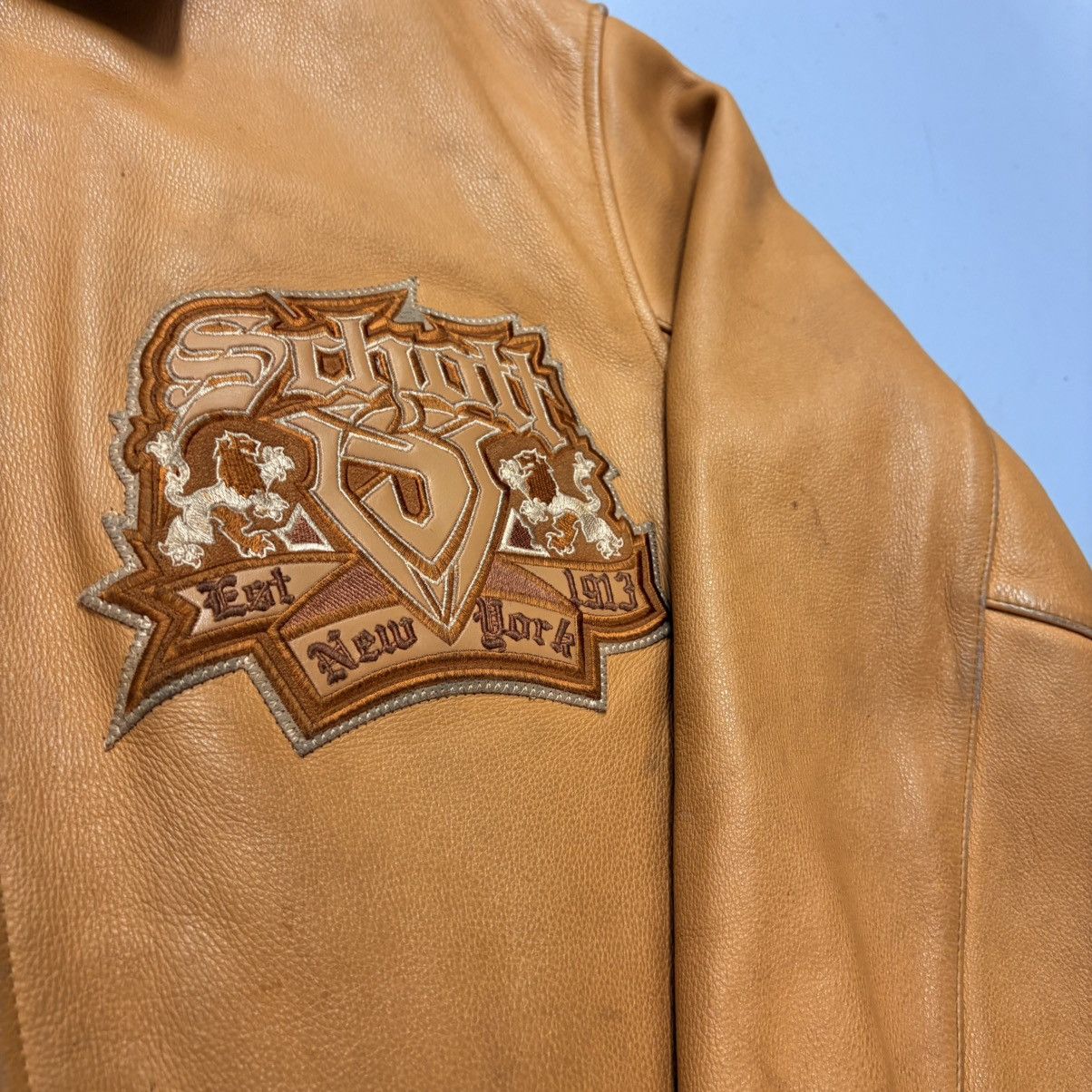 Schott Vintage Schott NYC Embroidered Leather Jacket - 4XL Size US XXL / EU 58 / 5 - 4 Thumbnail