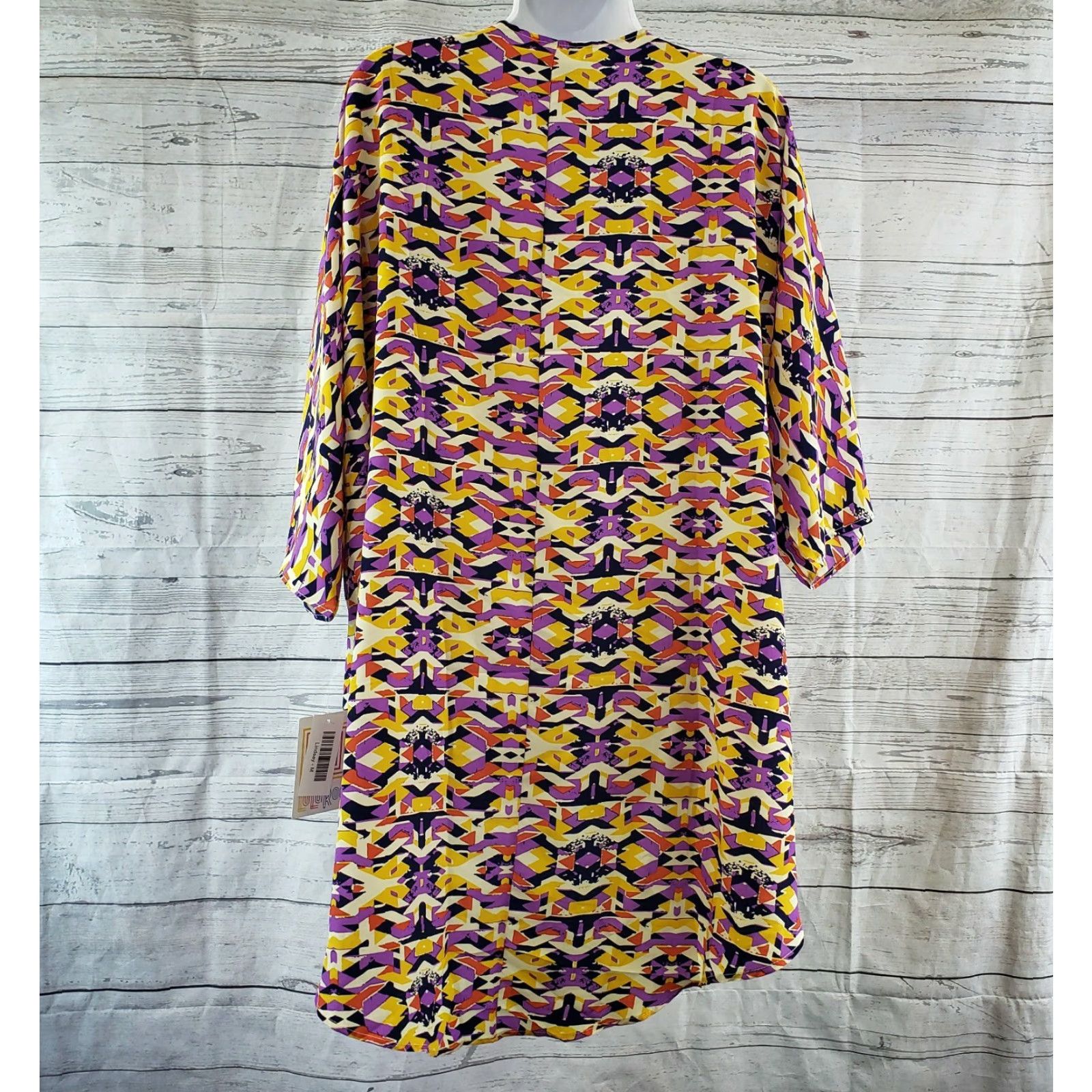 Vintage VINTAGE LuLaRoe Womens Lindsay Blouse Purple Yellow Abstract Open Front Medium M Womens Size M / US 6-8 / IT 42-44 - 3 Thumbnail