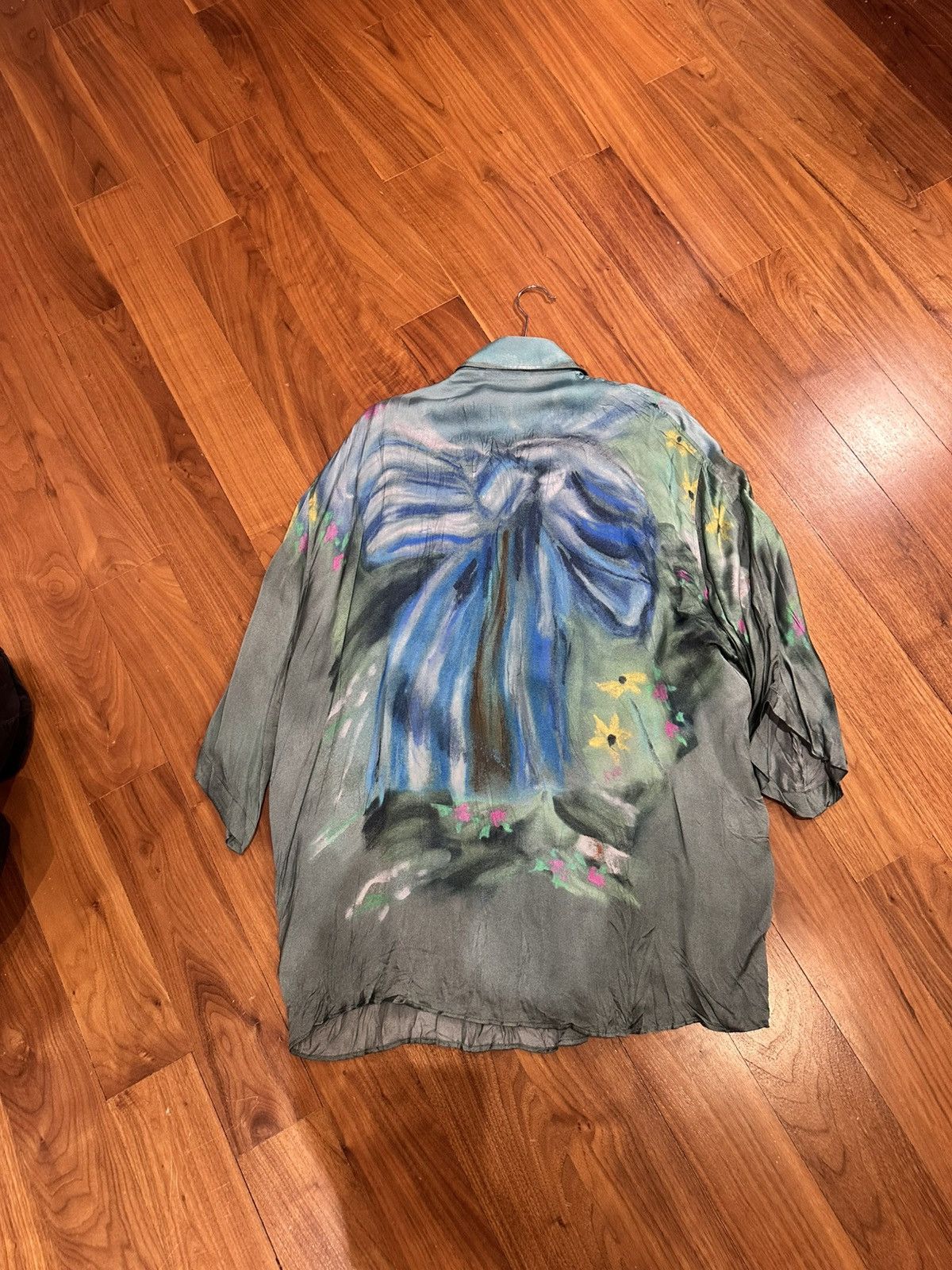 Acne Studios Acne Studios Silk/Viscose Butterfly Print Shirt Blue Green Size US M / EU 48-50 / 2 - 2 Thumbnail