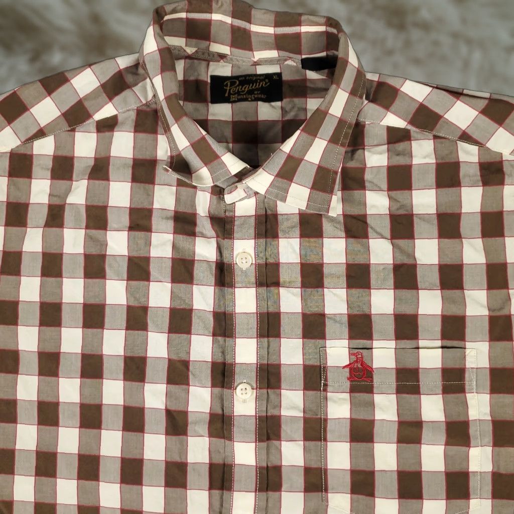 Original Penguin Original Penguin Plaid Button-Up Shirt Mens XL Brown Short Sleeve Casual Size US XL / EU 56 / 4 - 1 Thumbnail