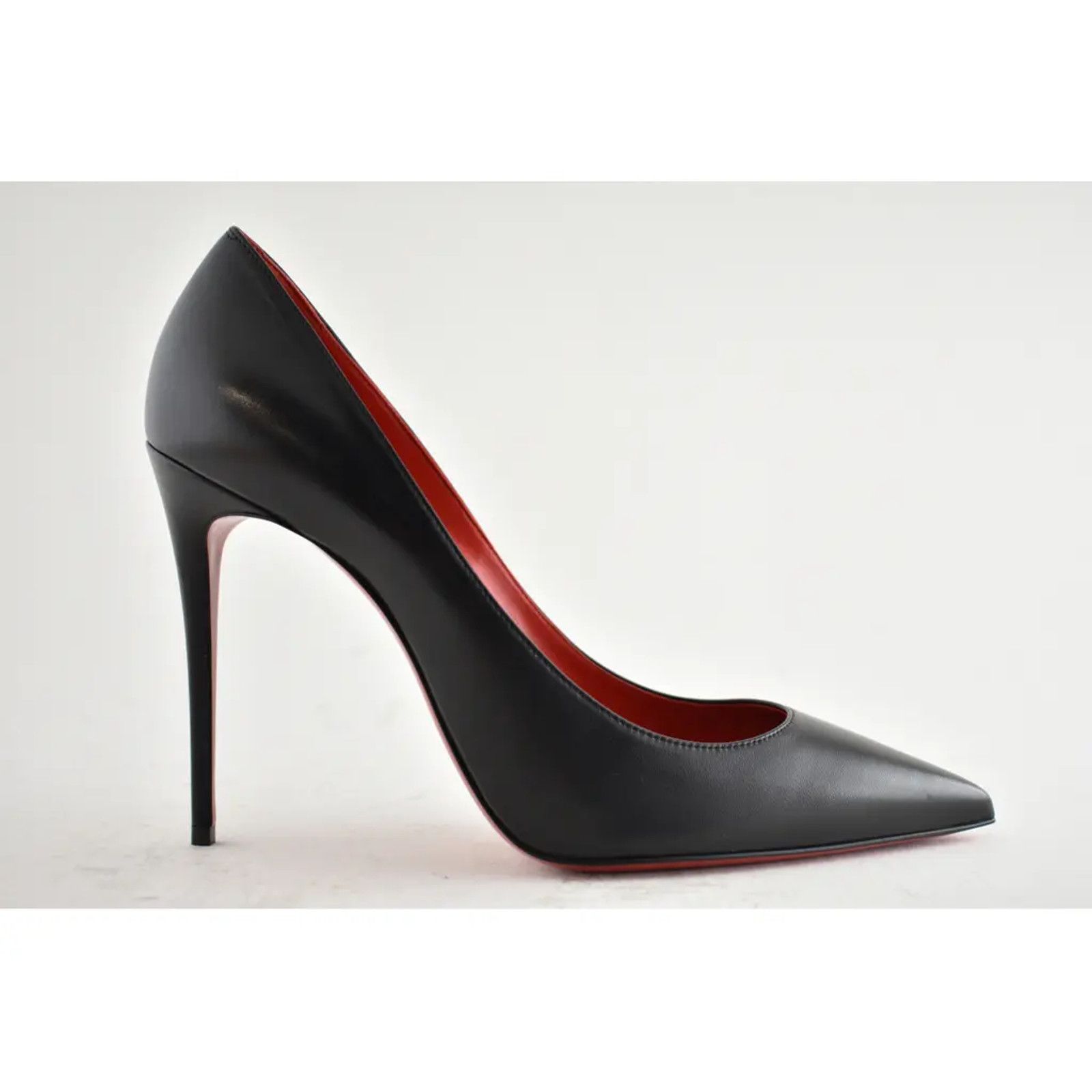 Christian Louboutin Kate 100 Black Leather Loubi Red Lining Pointed Heel Pump 41 Size US 11 / IT 41 - 2 Thumbnail