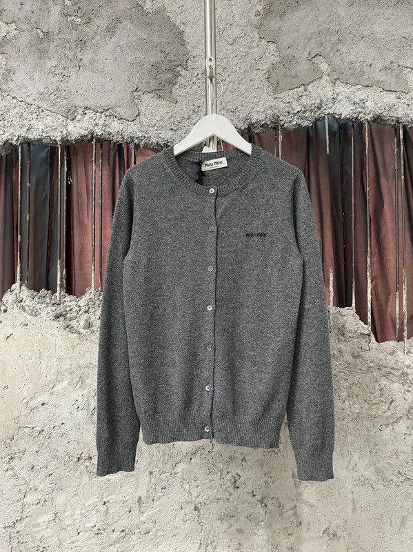 Miu Miu Miu Miu Gray Wool Long Sleeve Cardigan for Women 0089 Size ONE SIZE - 1 Thumbnail