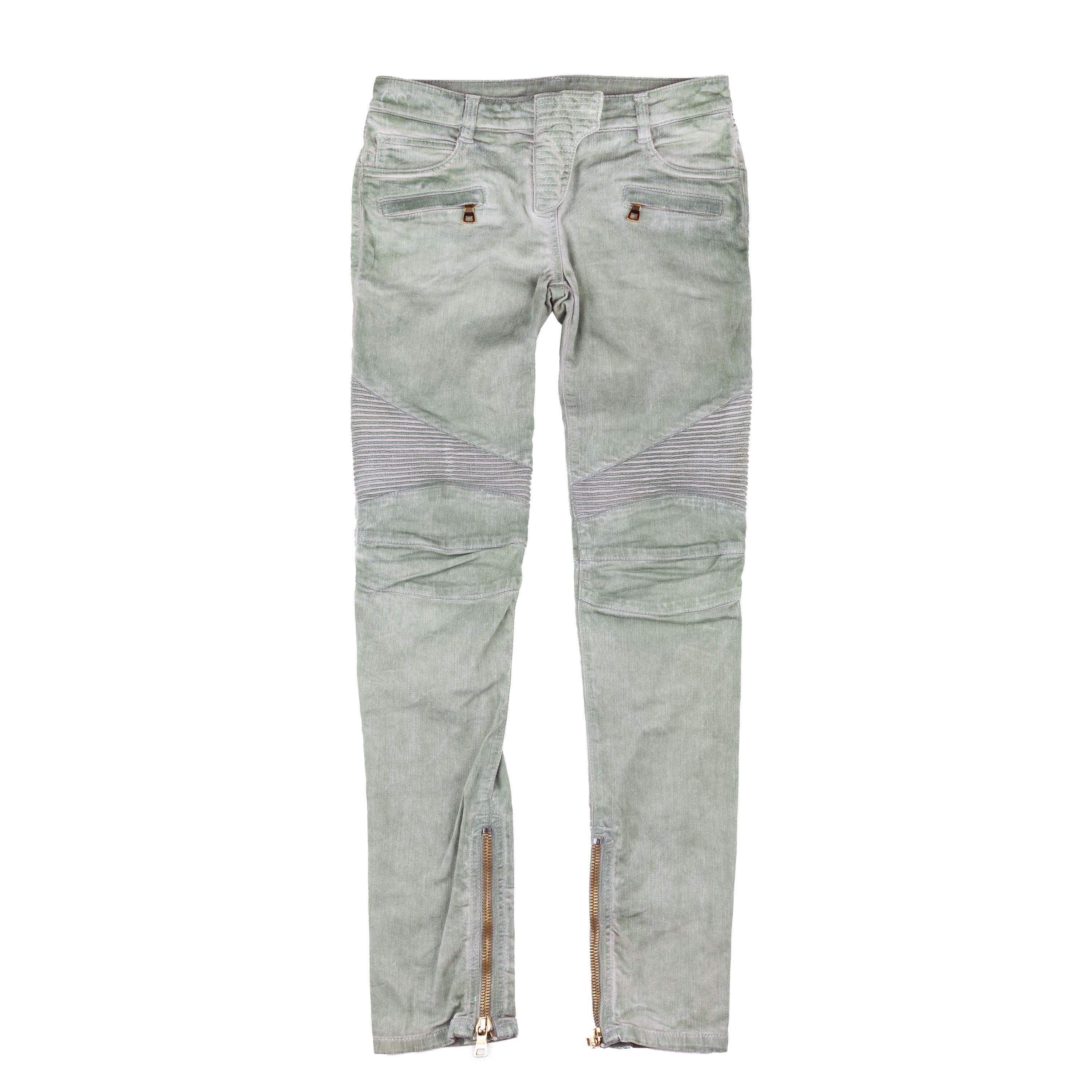Balmain Balmain Paris Washed Military Green Biker Skinny Jeans Size 26" / US 2 / IT 38 - 1 Thumbnail