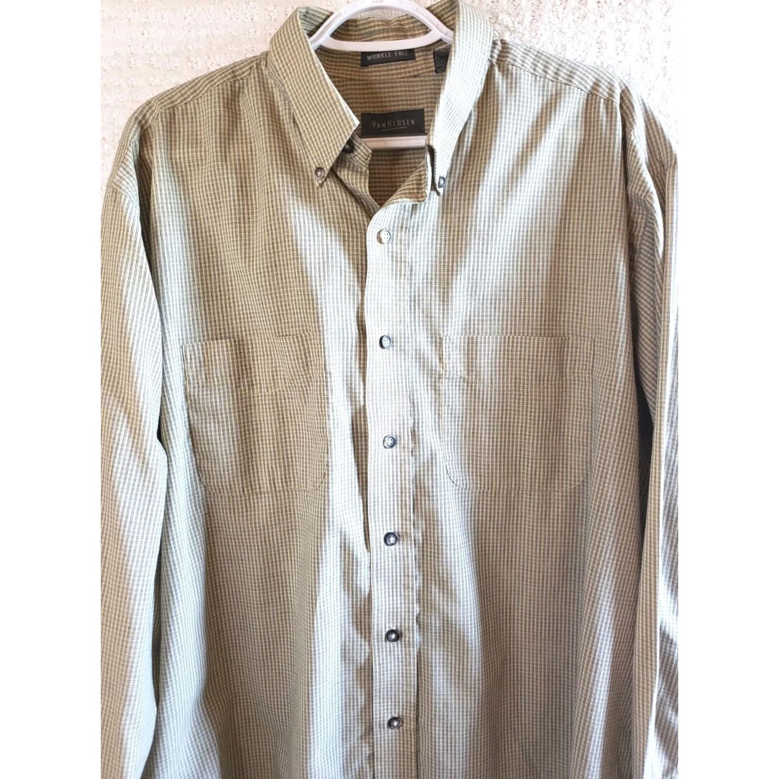 Van Heusen Van Heusen Dress Shirt Mens L Yellow Green Check 16-16.5" Neck Size 42R - 2 Thumbnail