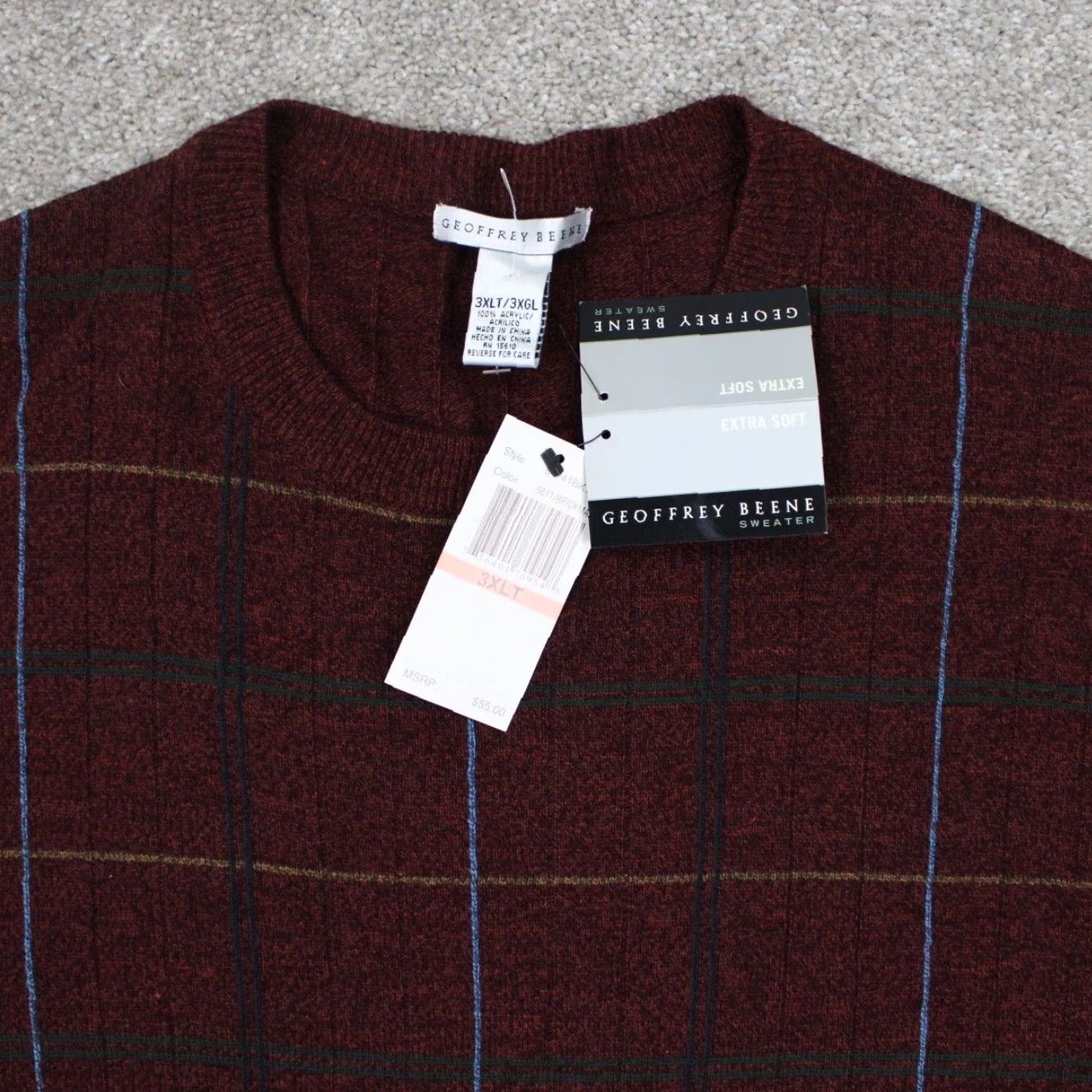 Geoffrey Beene Geoffrey Beene Sweater Mens 3XLT XXXL-Tall Red Acrylic L/S Pullover Knit Geometric Pattern Vintage: No Men’s 3XLT Big & Tall Size US XXL / EU 58 / 5 - 5 Thumbnail