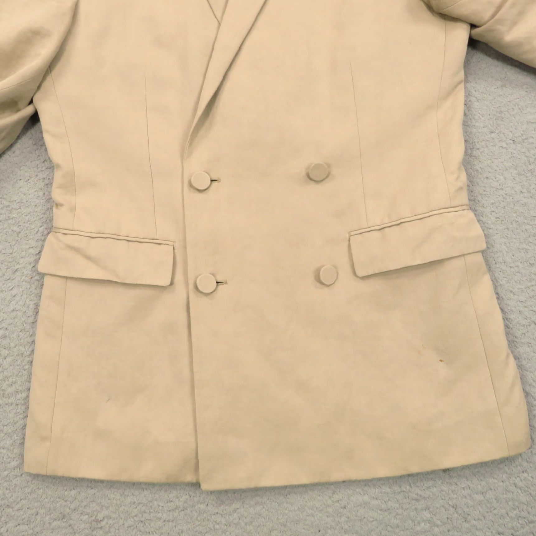 Allsaints VINTAGE AllSaints Blazer 36R Jacket Mens Double-Breasted Linen Cotton Tan Beige 4-Button Peak Lapel Suits Coat Solid Size 36R - 3 Thumbnail