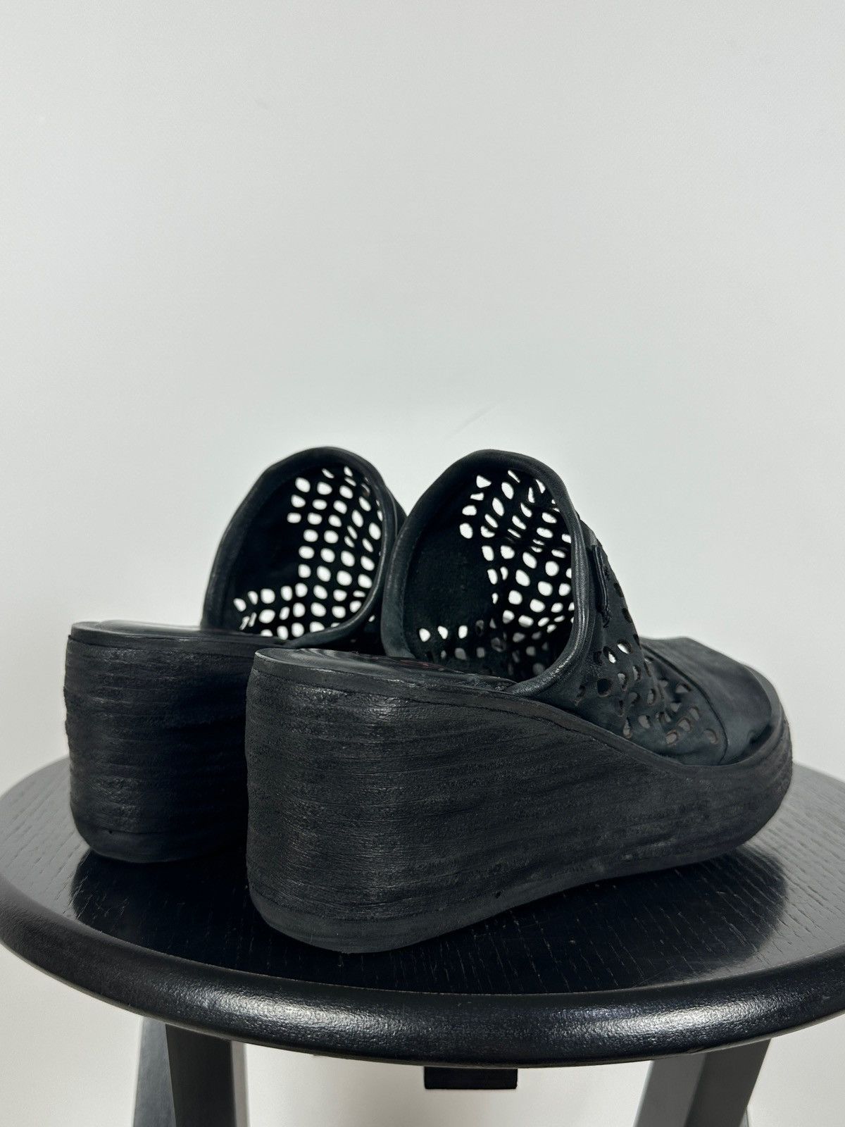 A.S.98 A.S.98 Black Perforated Leather Platform Slide Mules Sandals Size US 7 / IT 37 - 5 Thumbnail
