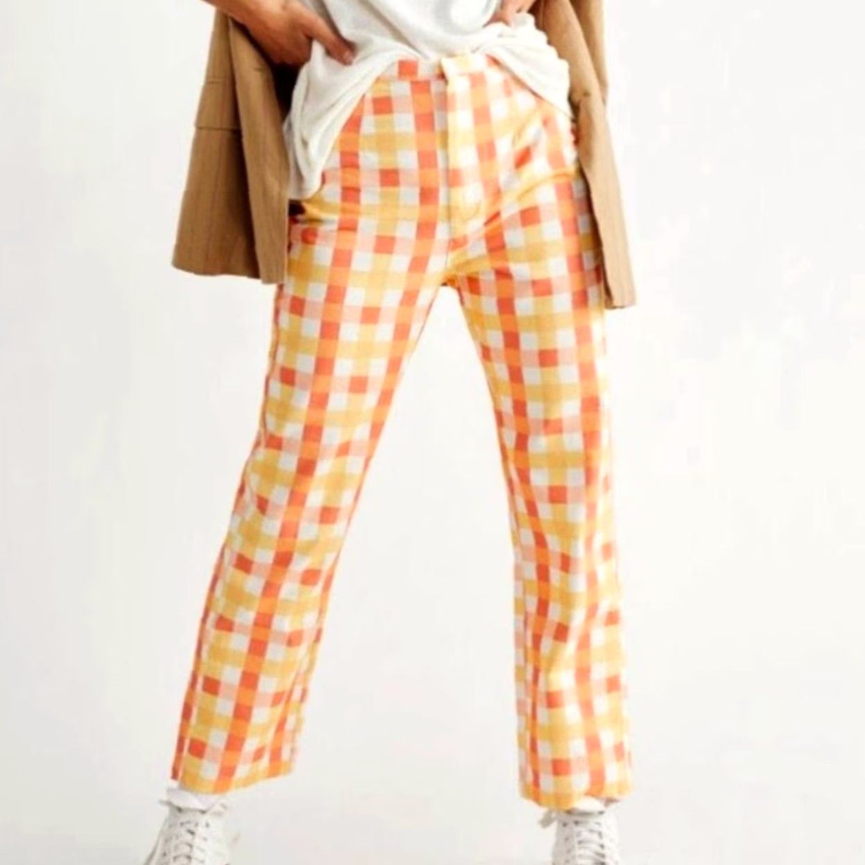 Free People Free People She's All That orange and yellow gingham plaid pants 2 NWT Regular Cotton Cropped Straight Leg Womens Size 26" / US 2 / IT 38 - 2 Thumbnail