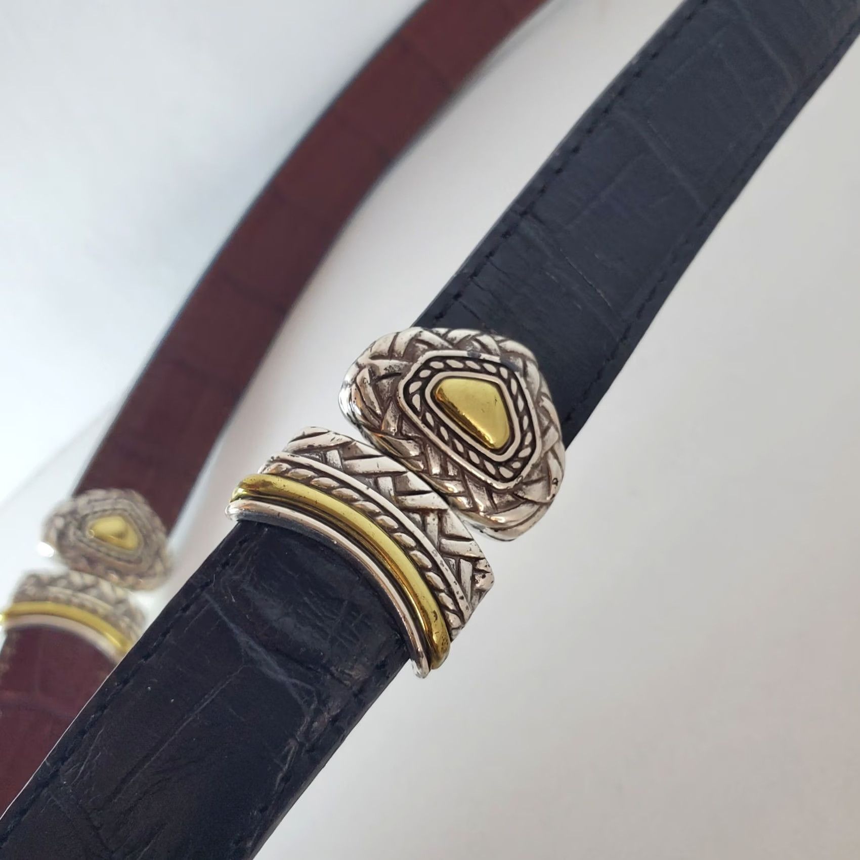 Vintage VINTAGE Western Belt Mens Black Leather 1.5" Buckle Adjustable 32 Western Cowboy Animal Print Vertical 30"-34" Waist Mens Size 32 - 2 Thumbnail