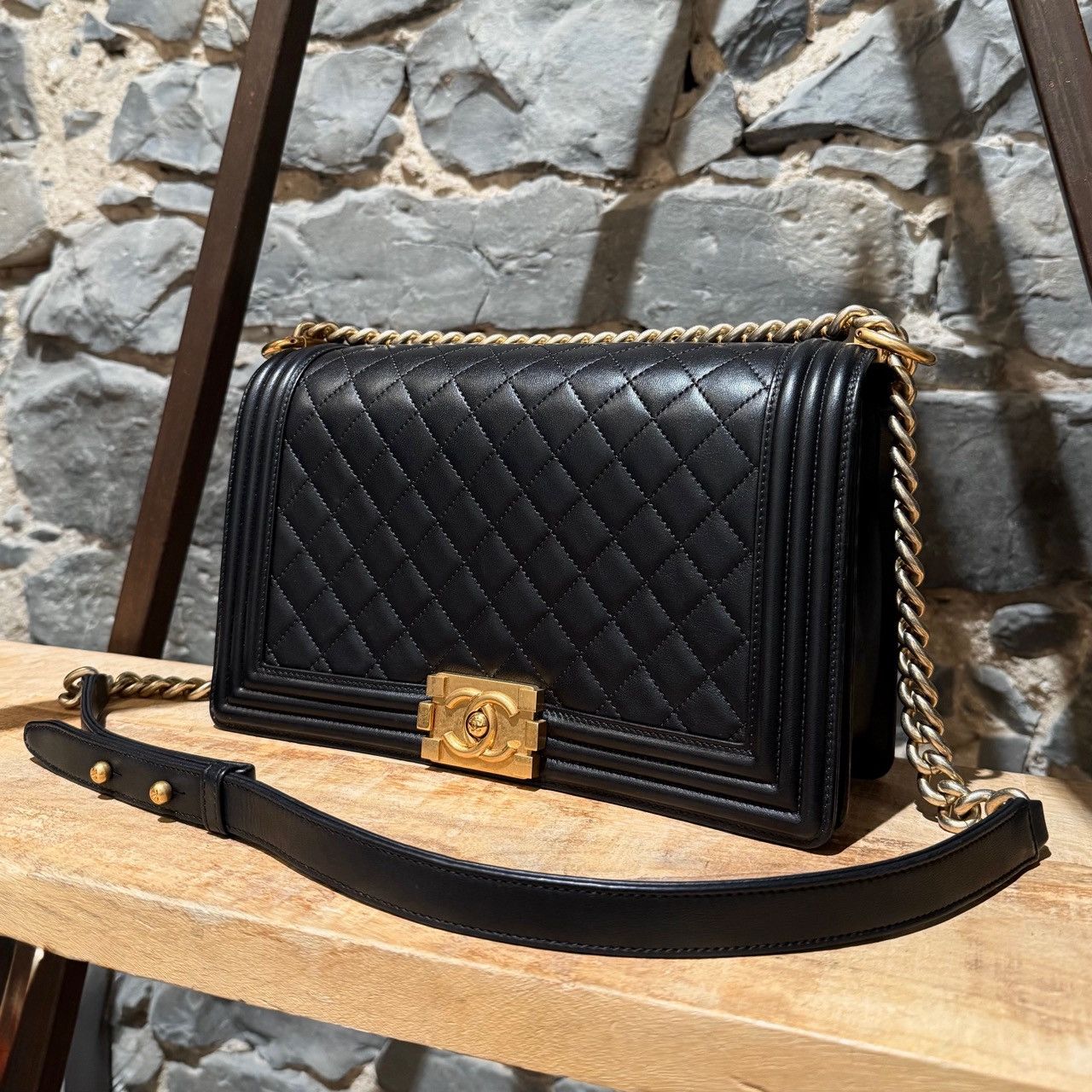 Chanel Chanel Black Lambskin GHW Large Boy Bag Size ONE SIZE - 8 Thumbnail