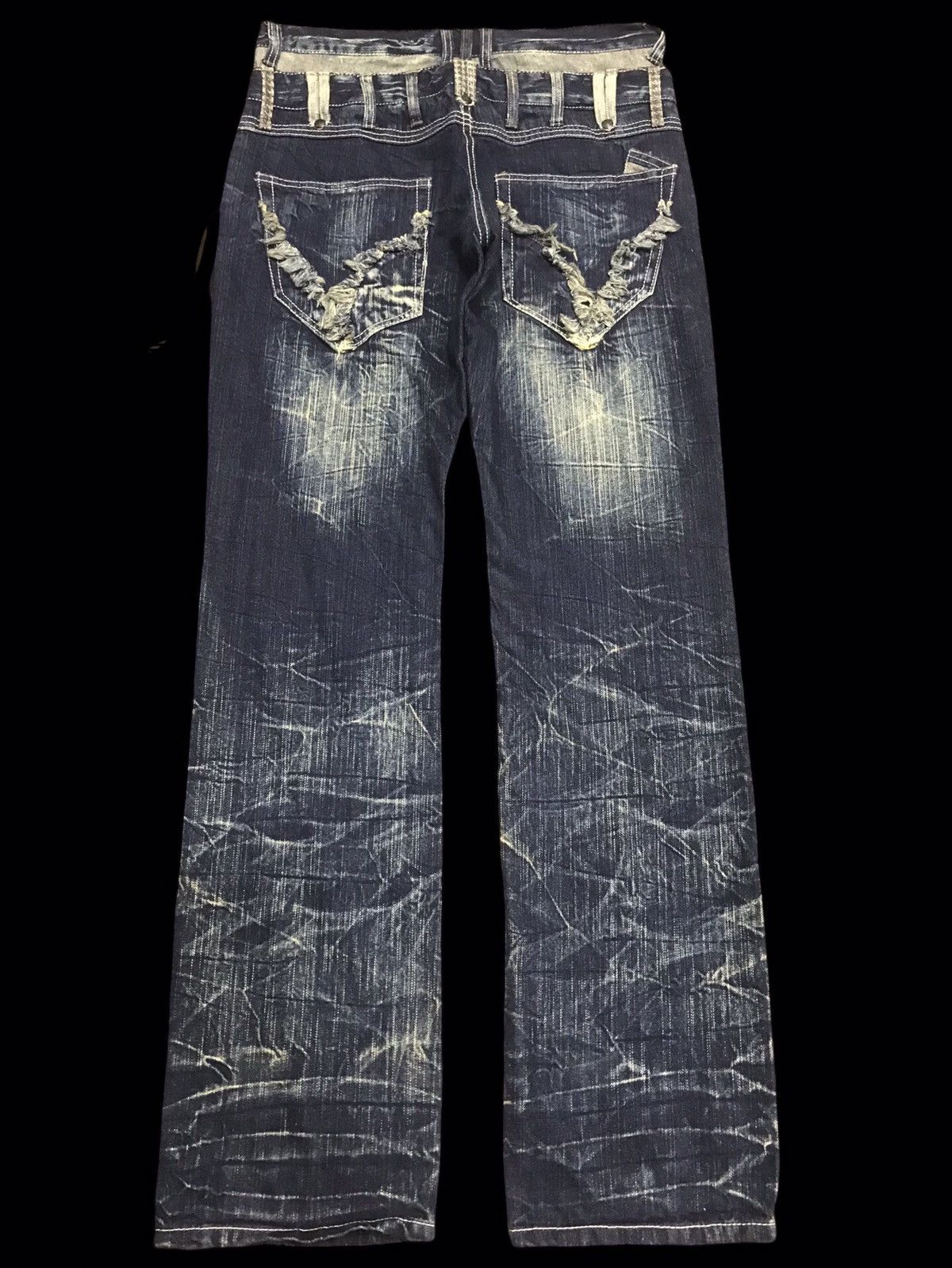 Japanese Brand 💥DOUBLE WAIST💥BLOW BY BLUE INDIGO CRAZY FADES DENIM F314 Size US 33 - 2 Thumbnail