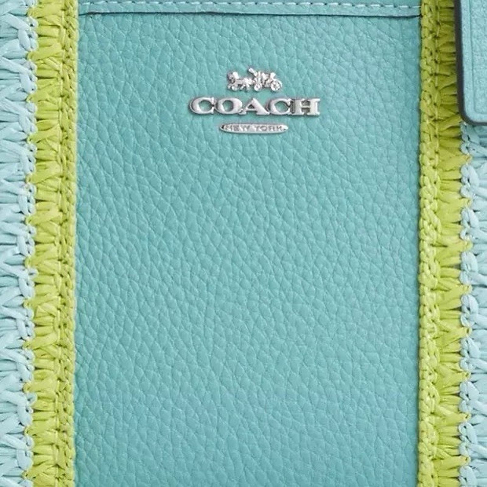 Coach NWT Coach Smith Tote Bag 24 CBG91 Straw Leather Turquoise Size ONE SIZE - 11 Thumbnail