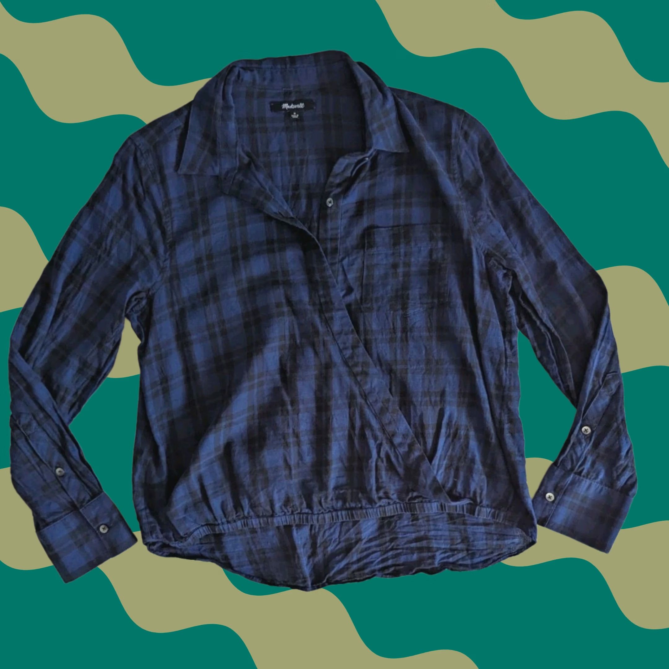 Vintage Madewell Plaid Surplice Top Blue & Black Long Sleeve Women's Casual M Size M / US 6-8 / IT 42-44 - 1 Thumbnail