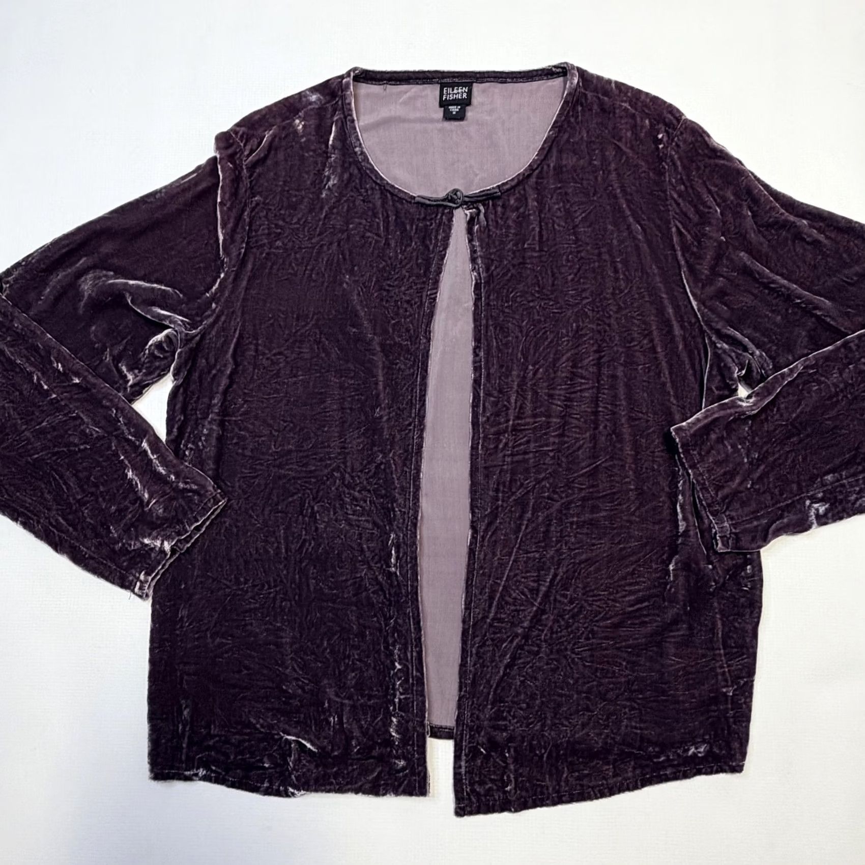 Eileen Fisher VINTAGE Eileen Fisher Cardigan Womens Medium Purple Crushed Velvet Silk Blend Open Front Size M / US 6-8 / IT 42-44 - 4 Thumbnail