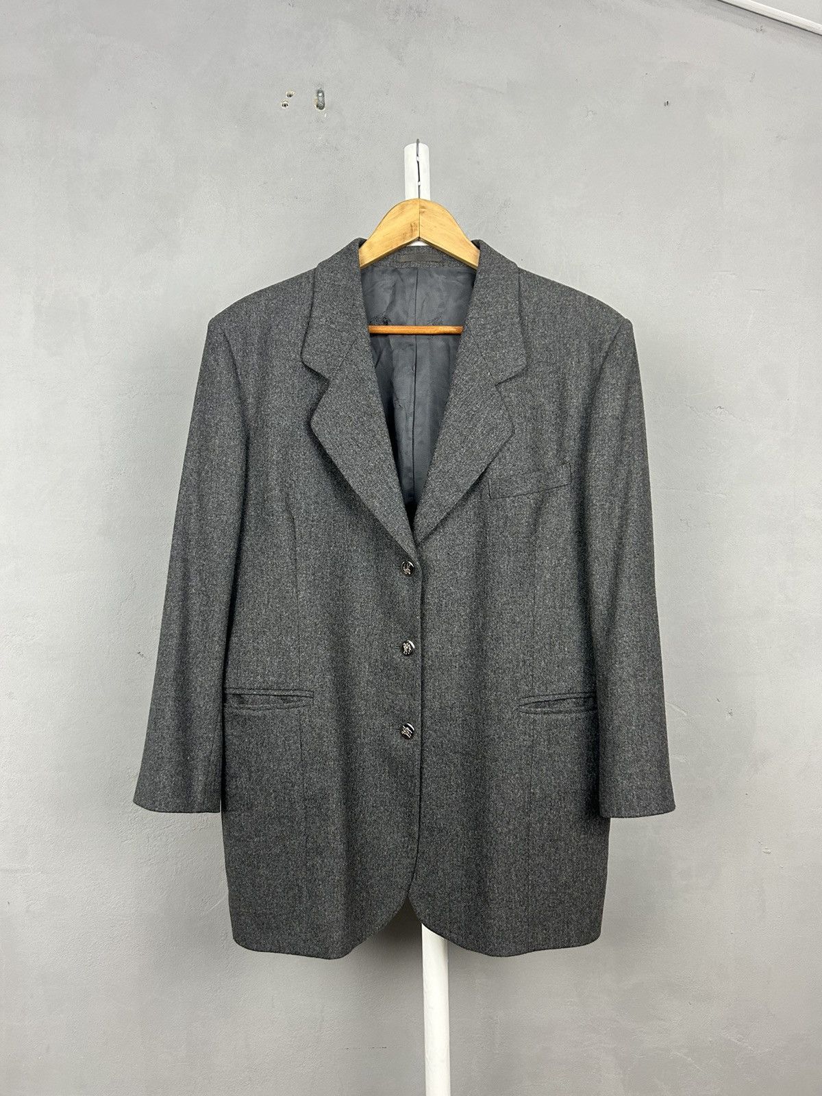 Burberry Burberry Women’s Grey Wool Blazer Made in England Vintage Size L / US 10 / IT 46 - 1 Thumbnail