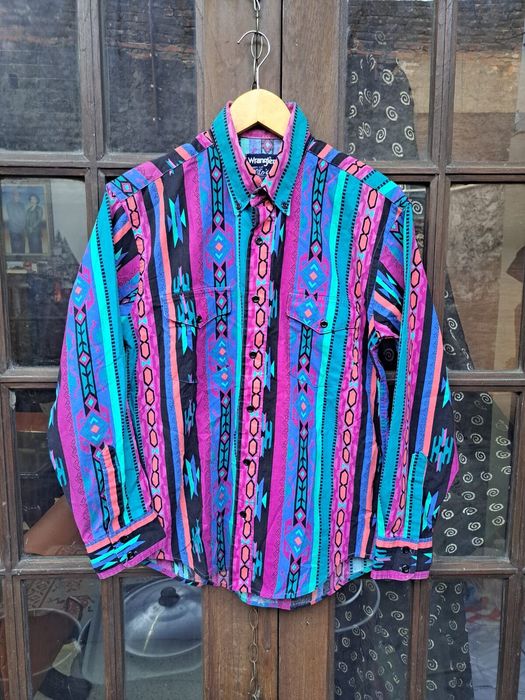 Vintage Resize Vtg Wrangler Aztec Cowboy Cut Shirt Brushpopper | Grailed