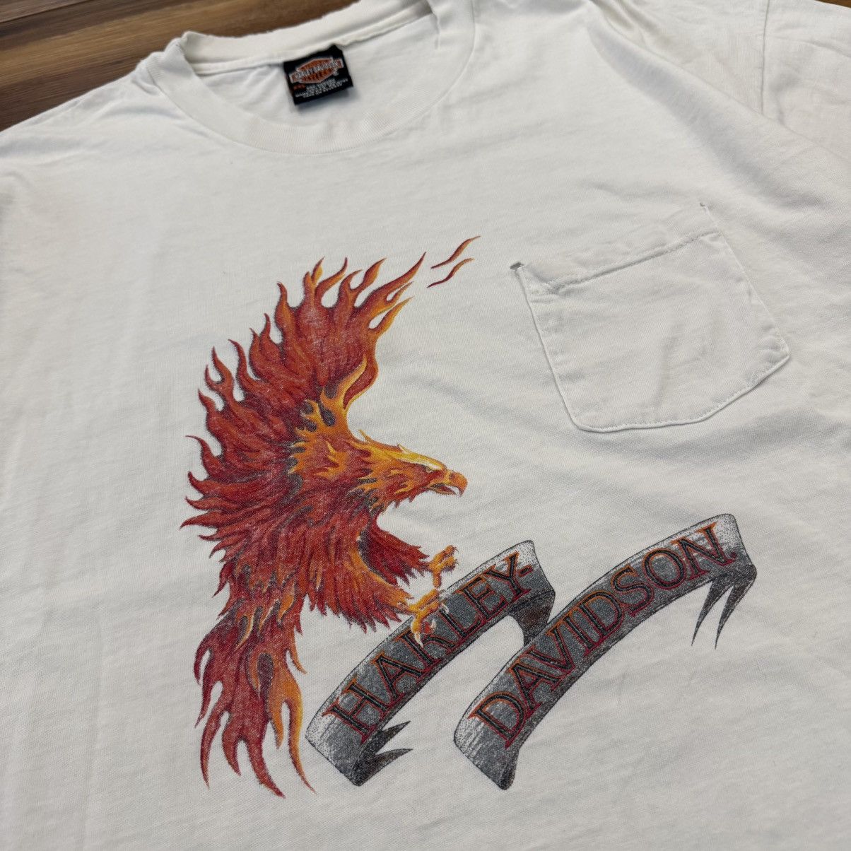 Harley Davidson Vintage White Harley Davidson Flames Eagle Pocket Tee Shirt Size US XL / EU 56 / 4 - 3 Thumbnail