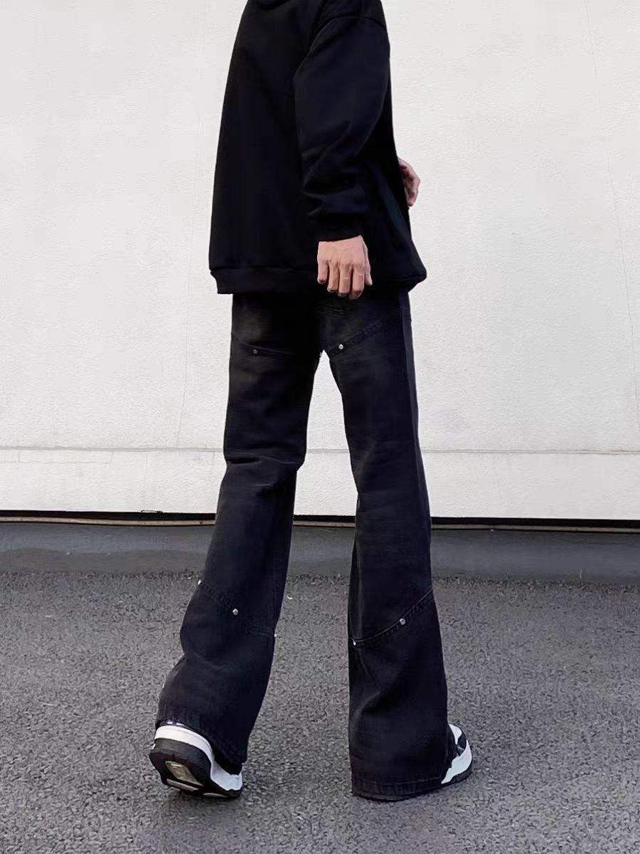 Designer × Jean × Vintage Street hip-hop spliced studded baggy micro jeans Size US 34 / EU 50 - 4 Thumbnail