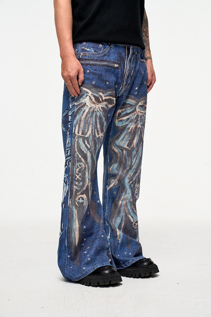 Japanese Brand × Jean Hand Painted Printed 3D Jeans Wide Leg Size US 36 / EU 52 - 3 Thumbnail