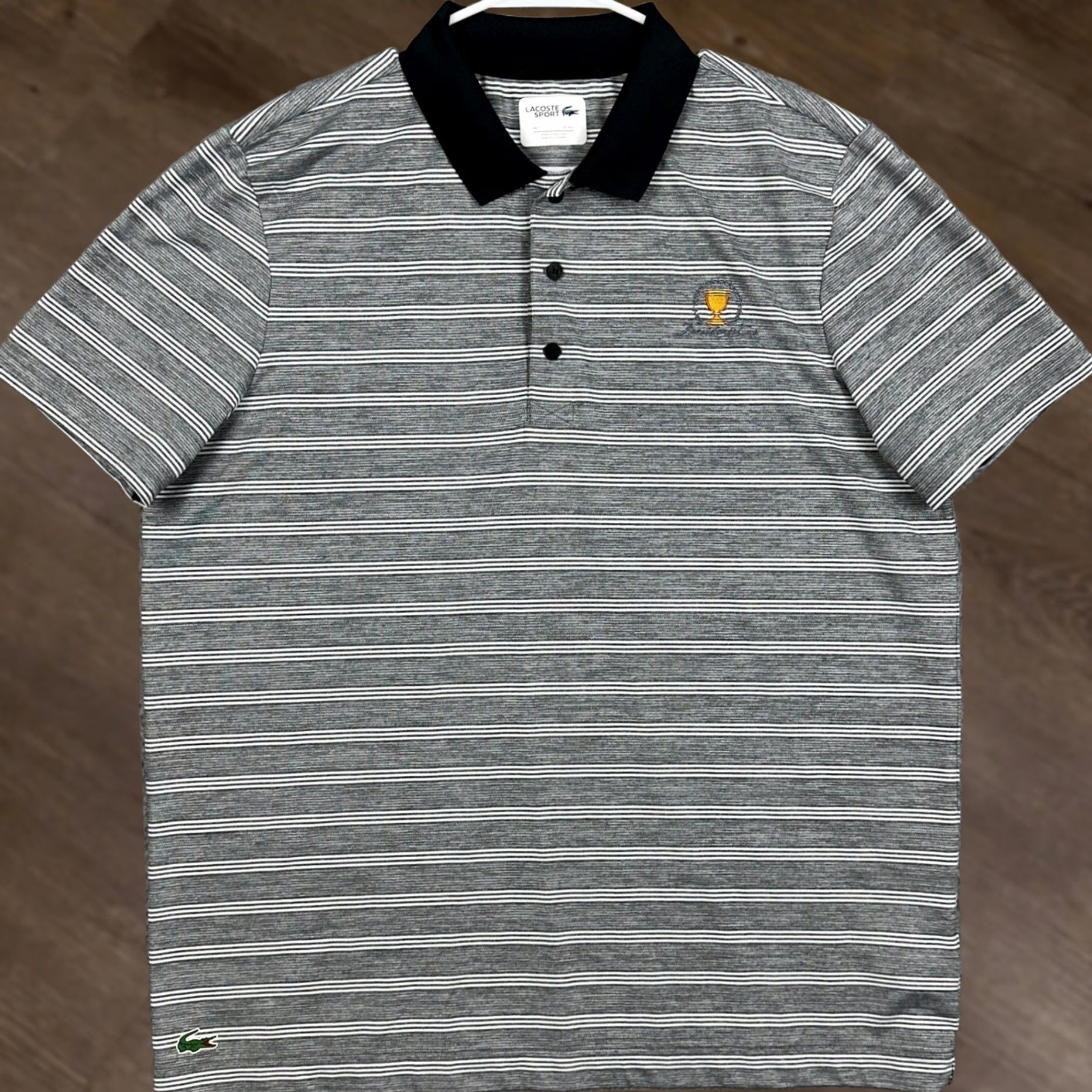 Lacoste Lacoste Sport Polo Shirt Mens 2XL Gray White Striped Tournament Logo Short Sleeve Sportswear (GOLF) Size US XXL / EU 58 / 5 - 1 Thumbnail