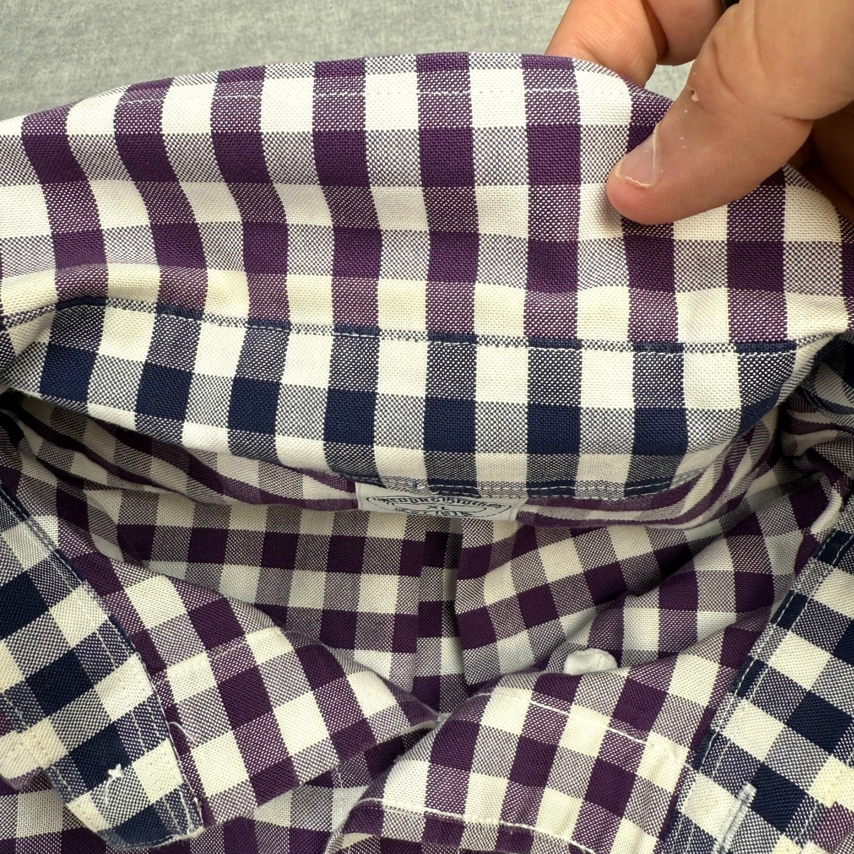 Brooks Brothers Brooks Brothers Shirt Mens XL Slim Button-Down Purple Gingham Check Oxford Tie-Down Size US XL / EU 56 / 4 - 3 Thumbnail