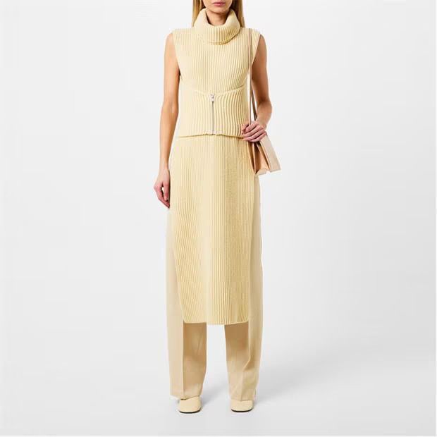 Jil Sander o1g2r1mq1024 Ribbed Knit Dress in Butter Size XXS / US 00 / IT 34 - 4 Thumbnail