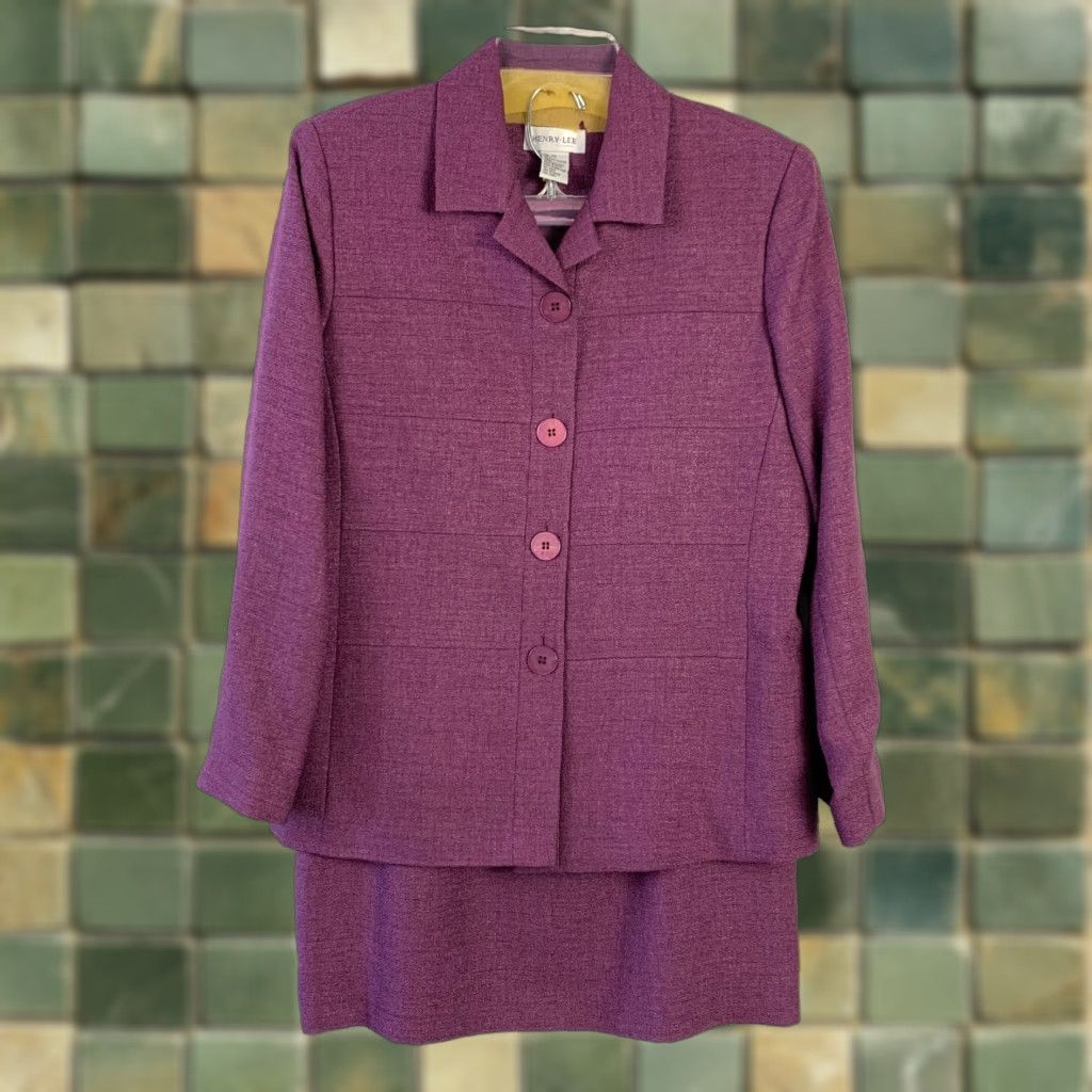 Lee VINTAGE Henry Lee Purple Tweed Polyester Blazer Pleated Skirt Suit Womens 10 Size 32" / US 10 / IT 46 - 1 Thumbnail