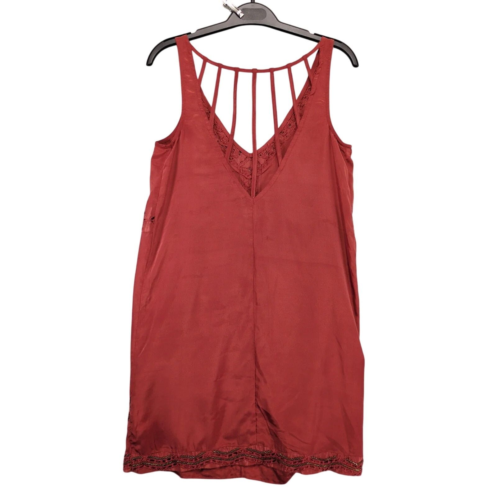 Other Ecote Rust Satin Brass Beaded V-Neck Mini Slip Dress S Size S / US 4 / IT 40 - 2 Thumbnail