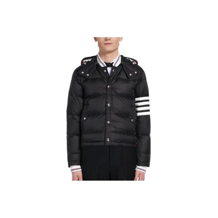 Thom Browne Thom Browne Black Nylon Flight Jacket for Men Size US L / EU 52-54 / 3 - 1 Thumbnail