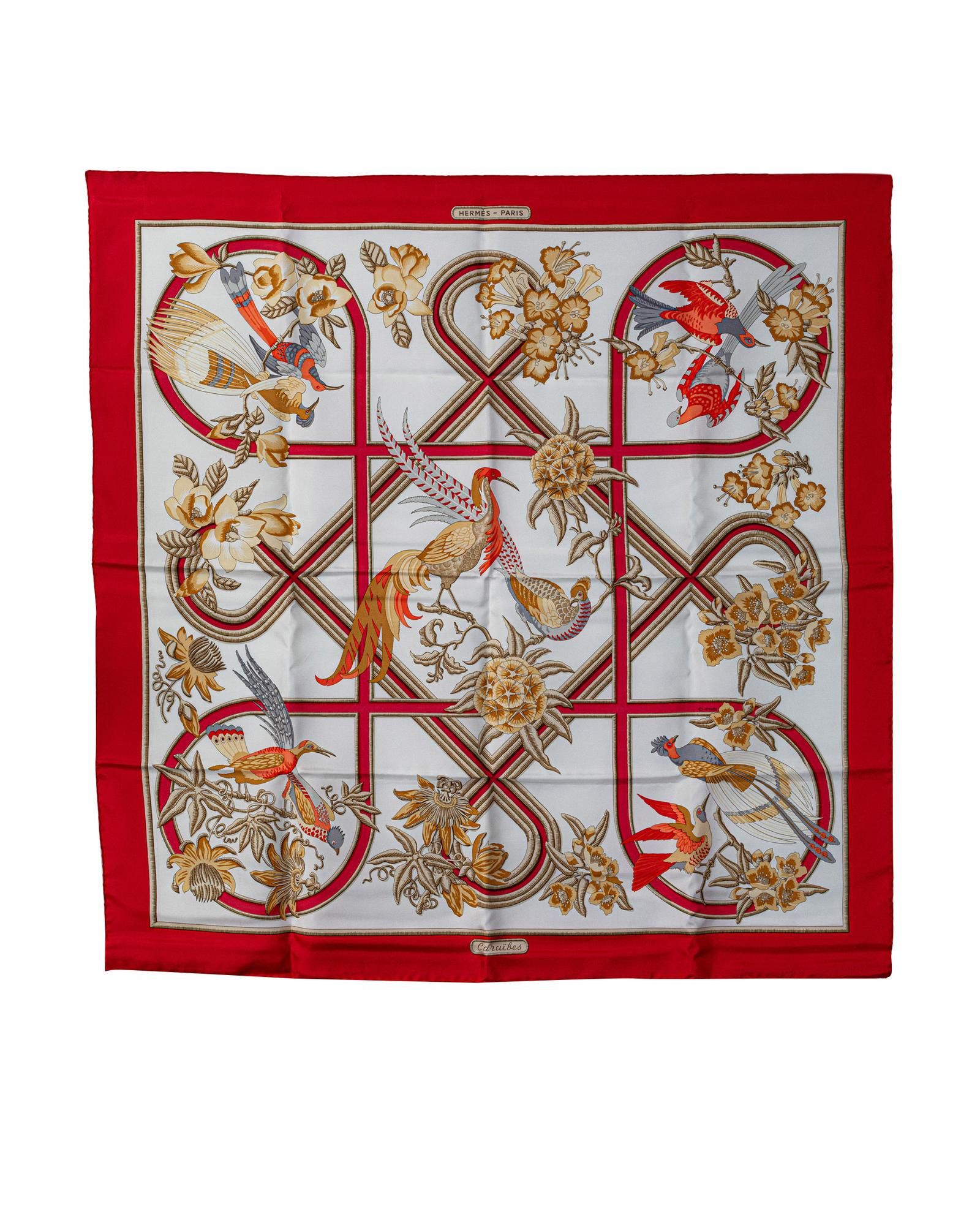 image of Hermes Silk Print Scarf in Red, Women's