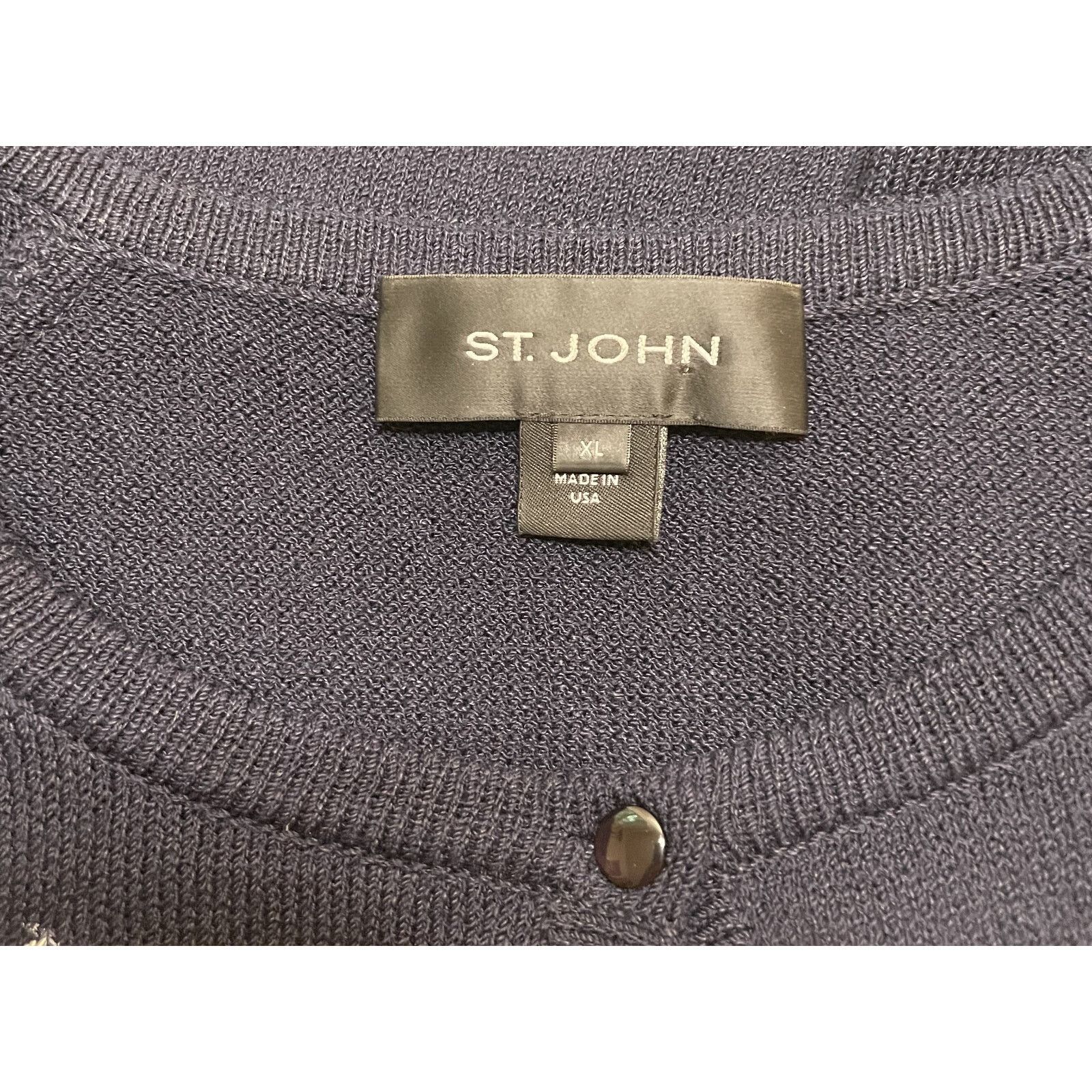 St. John St John Navy Blue White Floral Trim Cardigan Sweater XL Size XL / US 12-14 / IT 48-50 - 11 Thumbnail