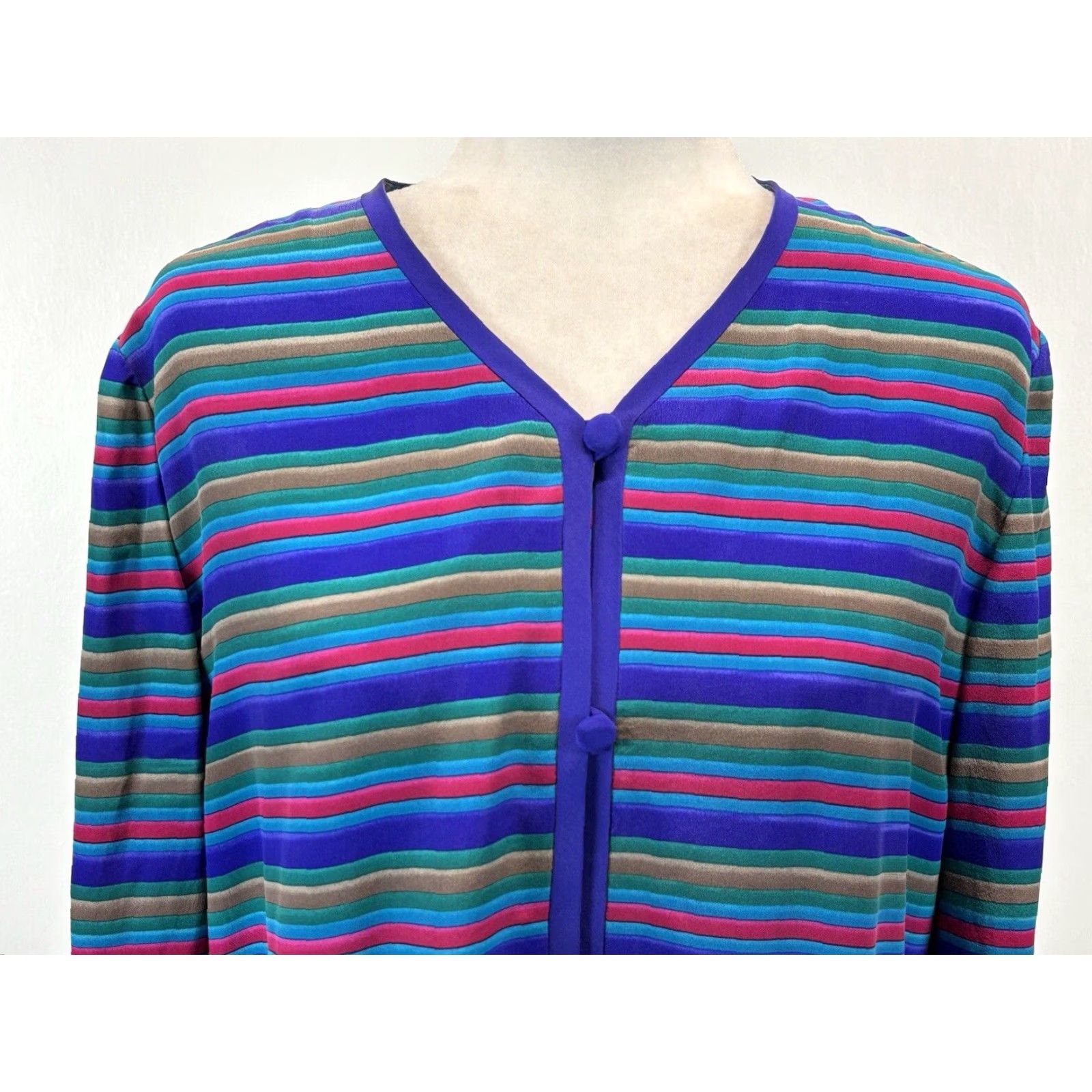 Adrianna Papell VINTAGE Adrianna Papell 2 Piece Outfit Set Women Size 8 Purple Striped Silk Tunic Knee Length Skirt Size 30" / US 8 / IT 44 - 6 Thumbnail