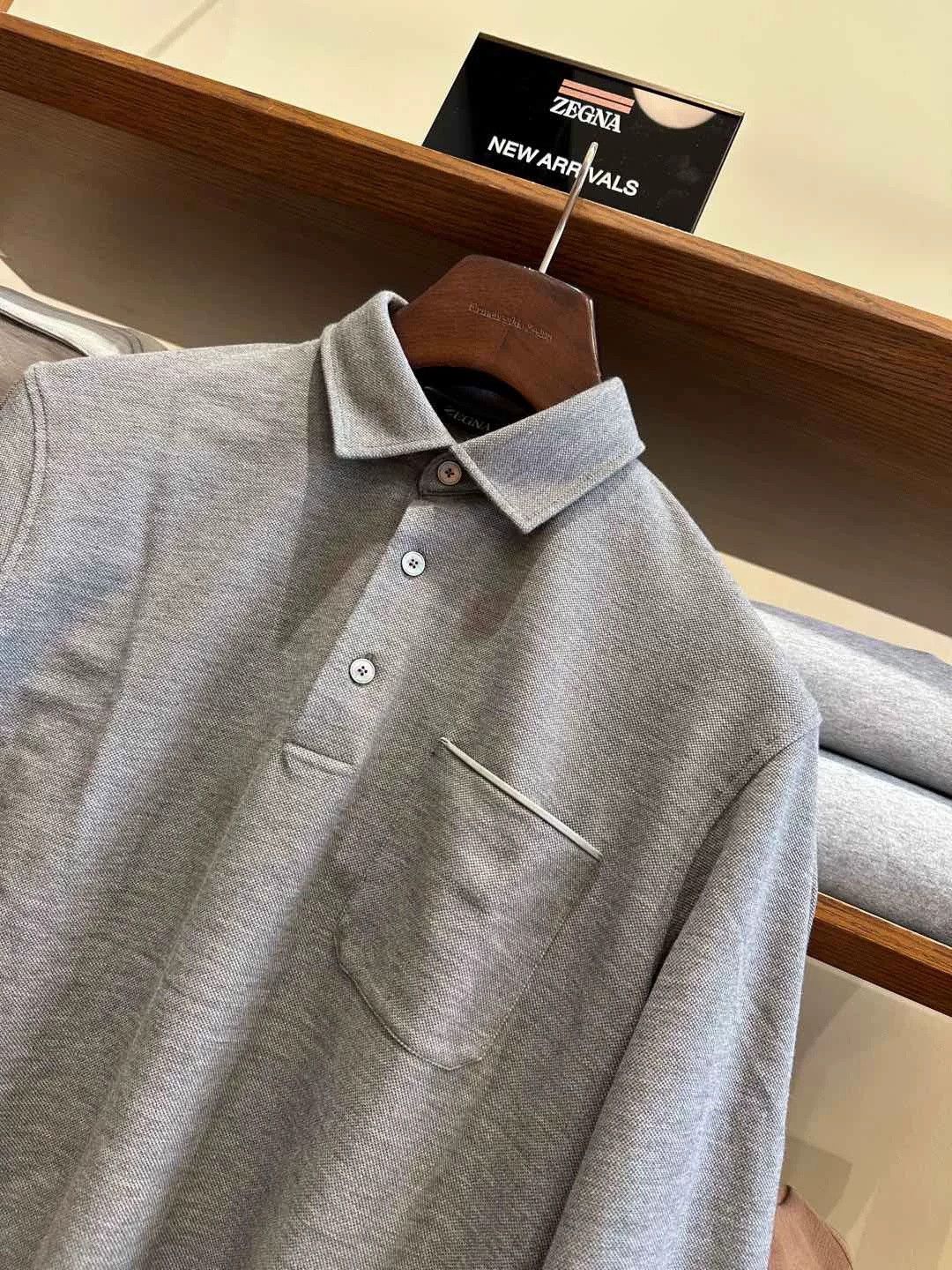 Ermenegildo Zegna Zegna Gray Long-Sleeve Polo Shirt Size US M / EU 48-50 / 2 - 2 Thumbnail
