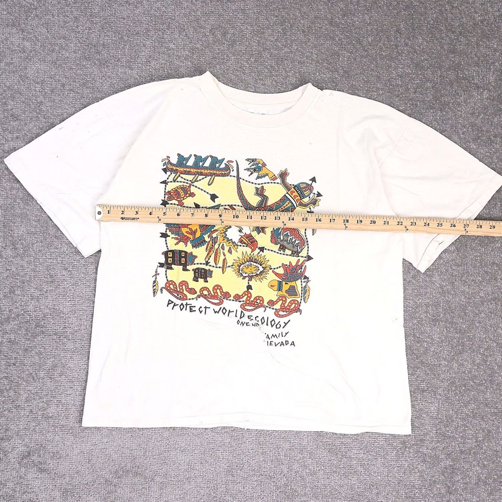 Vintage VTG 90s Nevada World Ecology Animals T-Shirt White XL Short Sleeve Thrashed Size US XL / EU 56 / 4 - 4 Thumbnail