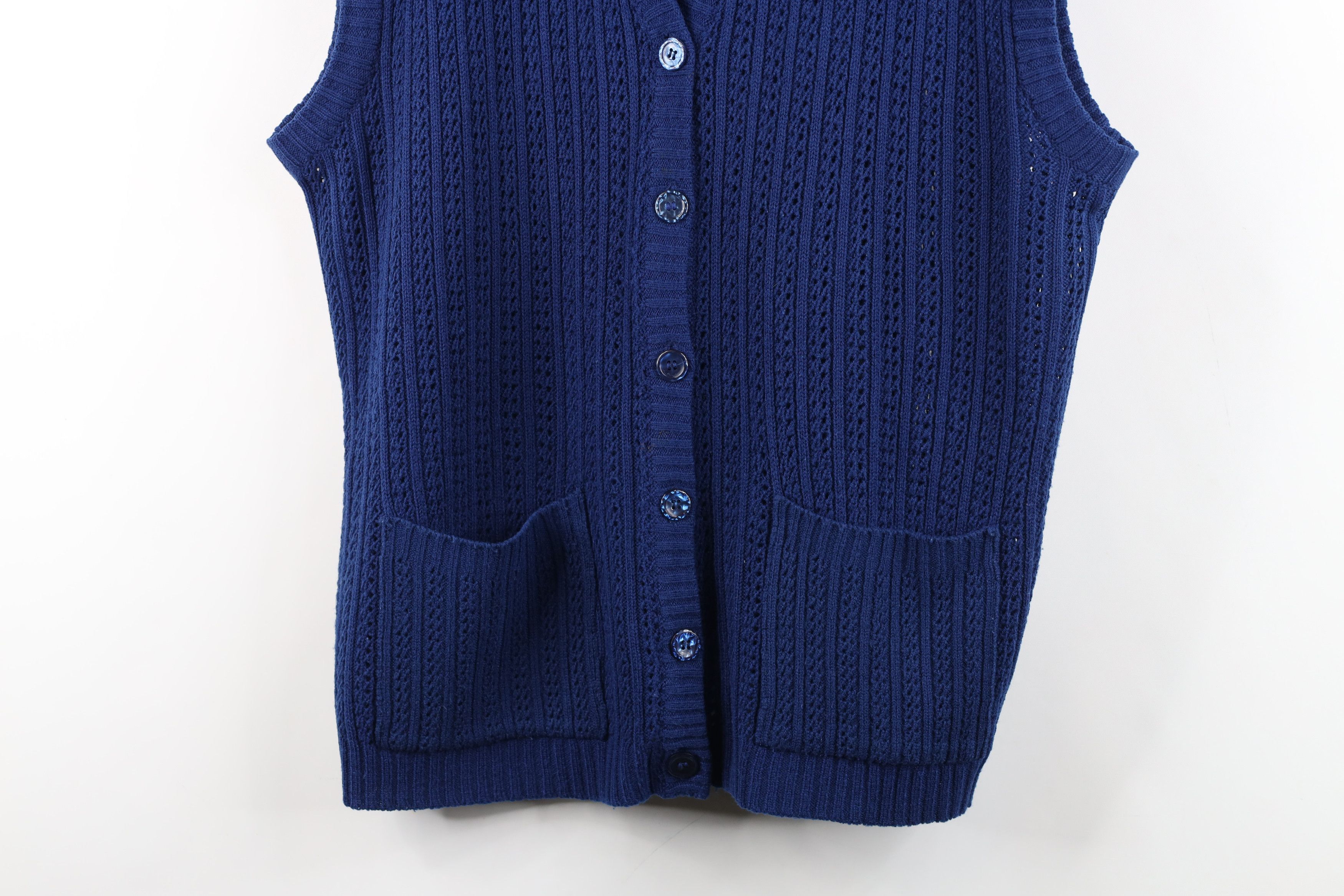 Vintage Vintage 70s Streetwear Crochet Cardigan Sweater Vest Blue Size L / US 10 / IT 46 - 3 Thumbnail
