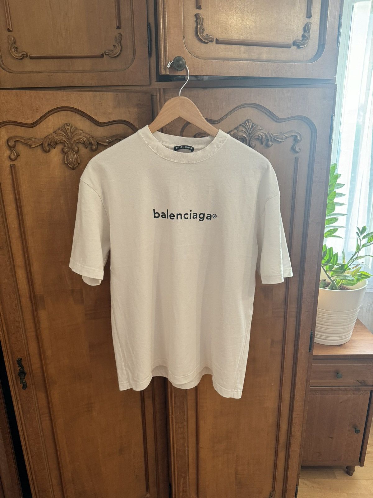 Image of Balenciaga Copyright White T-Shirt, Men's (Size XS)