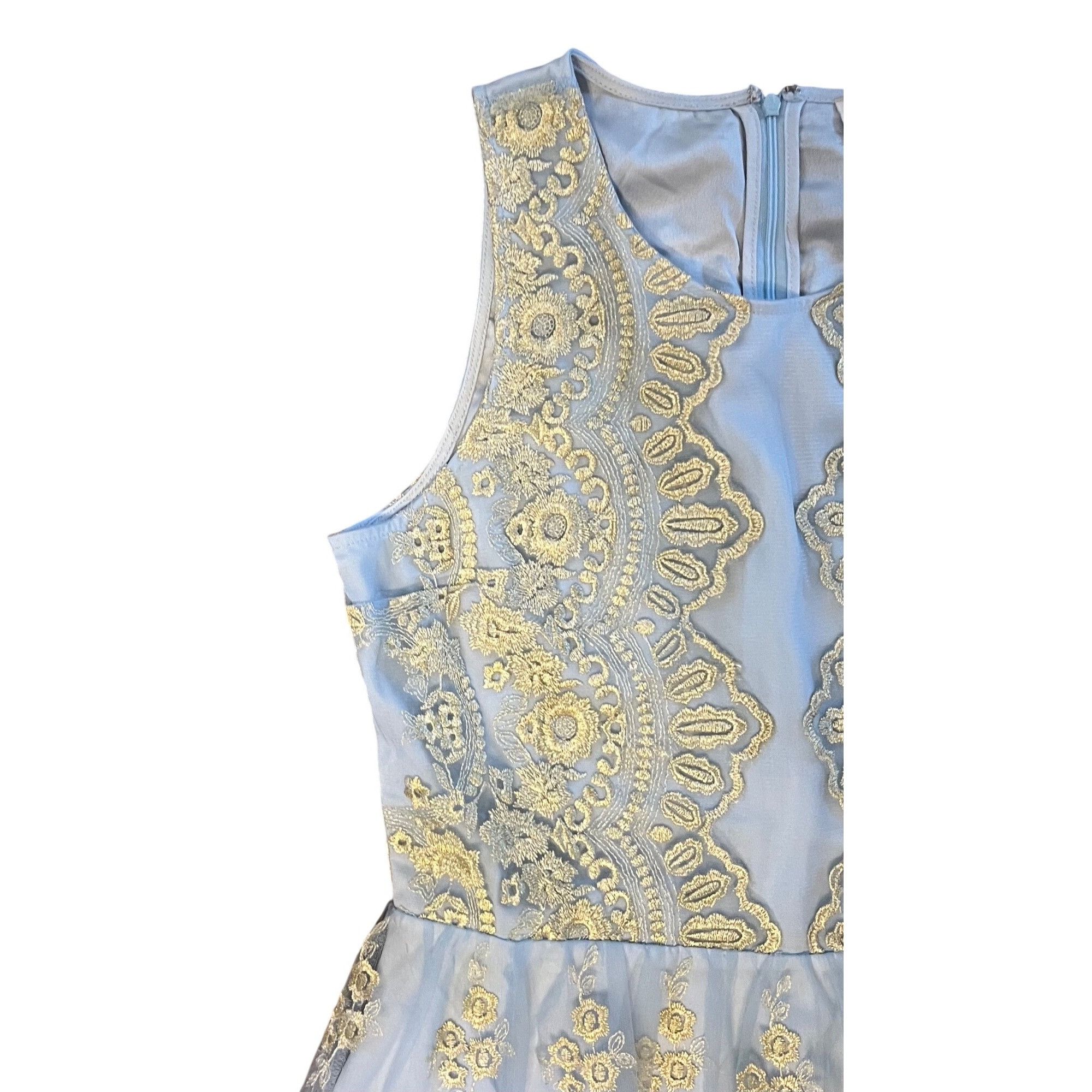 Anthropologie Anthropologie BHLDN 10 UK 14 Dress Flourish Sky Blue Gold La Size L / US 10 / IT 46 - 4 Thumbnail