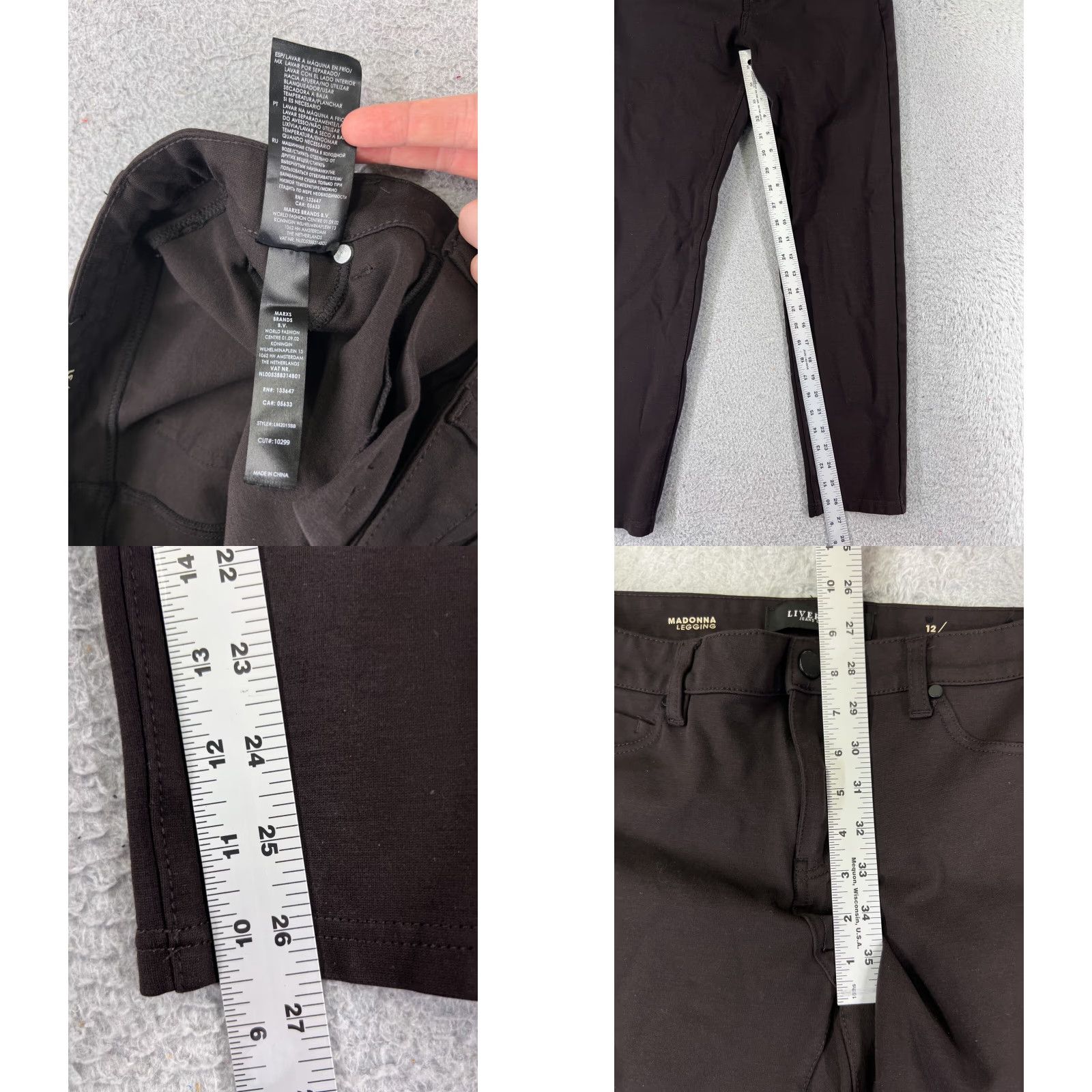 Vintage Liverpool Jeans Company Pants Women 12 Brown Tapered Madonna Legging Rayon Blend Jegging Regular Rise Mid Front Flat Front Stretch Knit Button Size 34" / US 12 / IT 48 - 8 Thumbnail