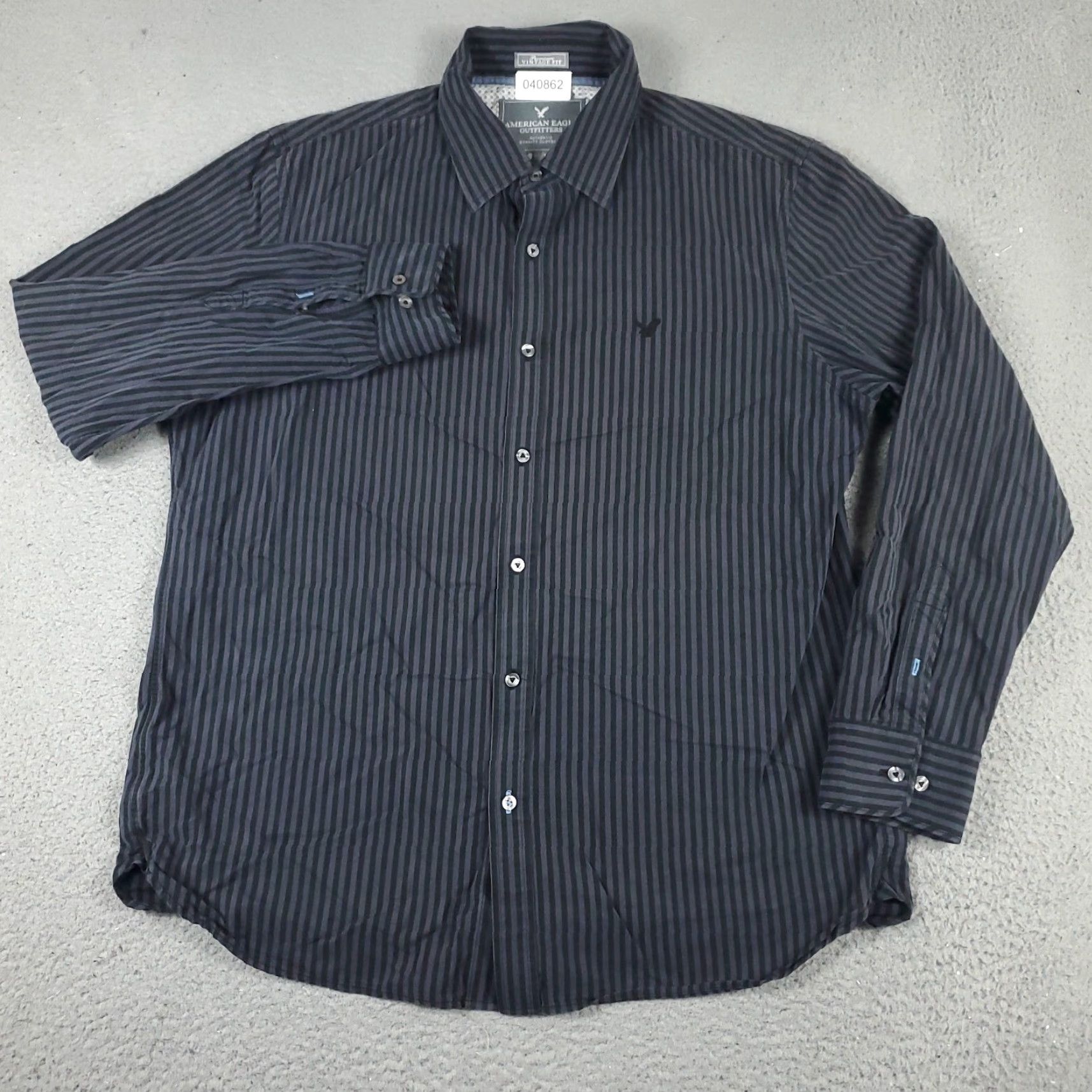 American Eagle Outfitters American Eagle Shirt XL Button-Up Gray Striped Long Sleeve Casual Mens Size US XL / EU 56 / 4 - 2 Thumbnail