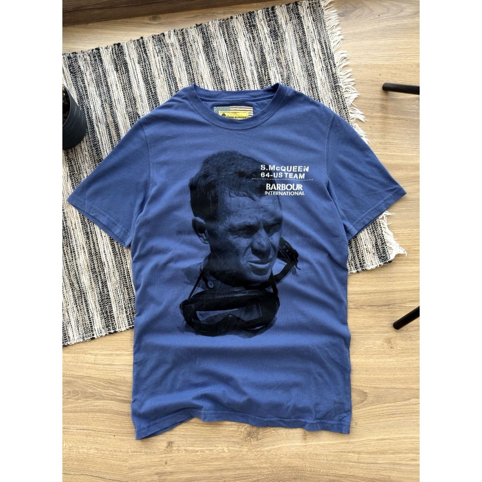 Barbour VINTAGE Barbour The Steve McQueen Collection Big Logo Rare Size S T-Shirt Mens Blue Graphic Print Short Sleeve Regular Cotton Size US S / EU 44-46 / 1 - 2 Thumbnail