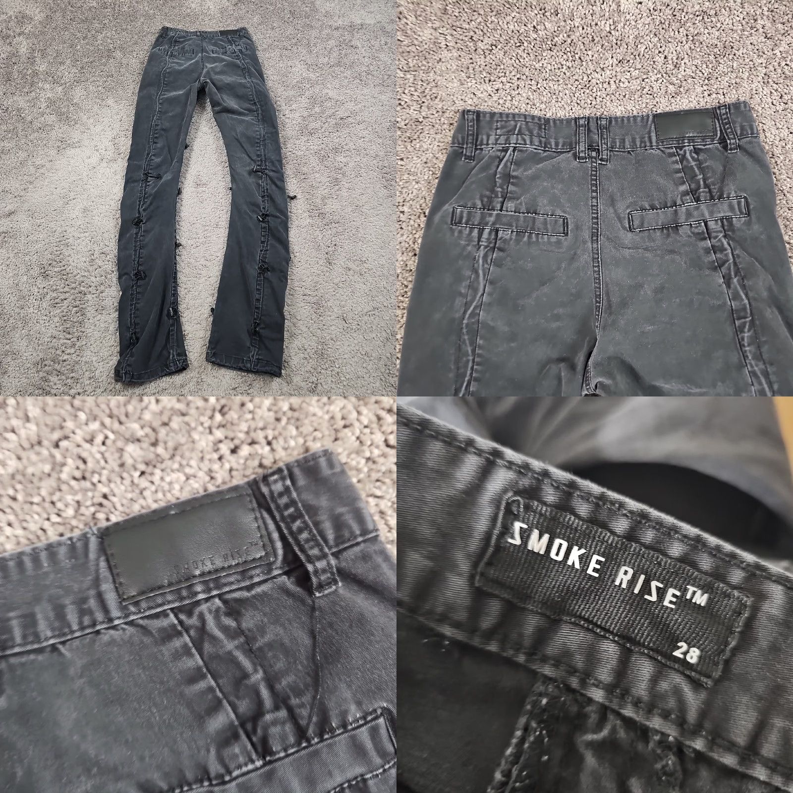 Vintage Smoke Rise Pants Mens 28 Black Multi Pocket Tactical Drawstring Streetwear Cargo Pants Regular Inseam 36in Canvas Cotton Spandex Stretch Mens Size US 28 / EU 44 - 8 Thumbnail