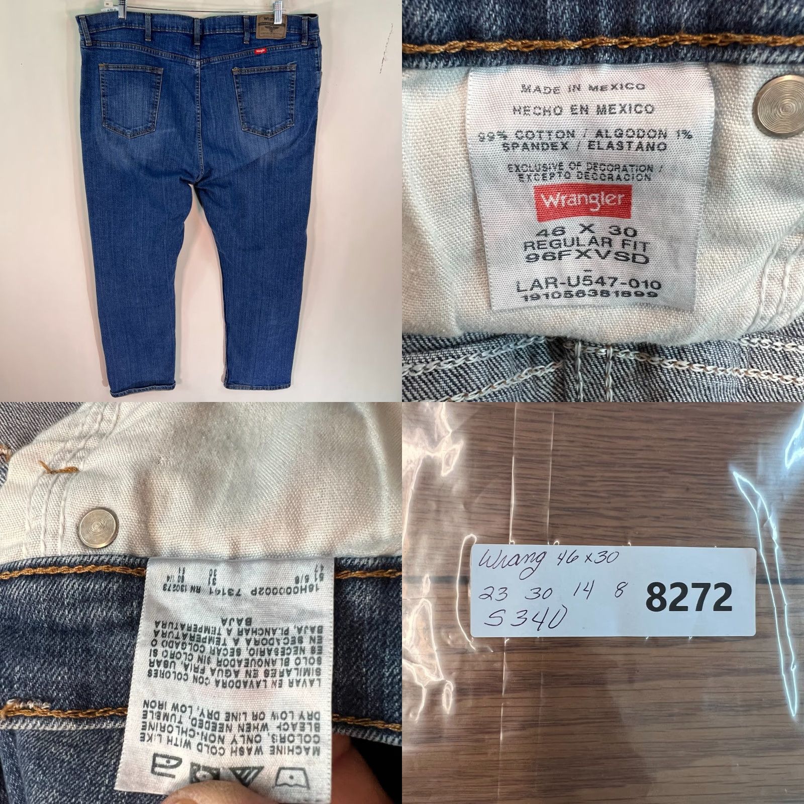Wrangler Wrangler Jeans Mens 48 Straight Leg High Rise Denim 48X30 Blue 5-Pocket Regular Mens High Rise 48X30 Size US 32 / EU 48 - 8 Thumbnail