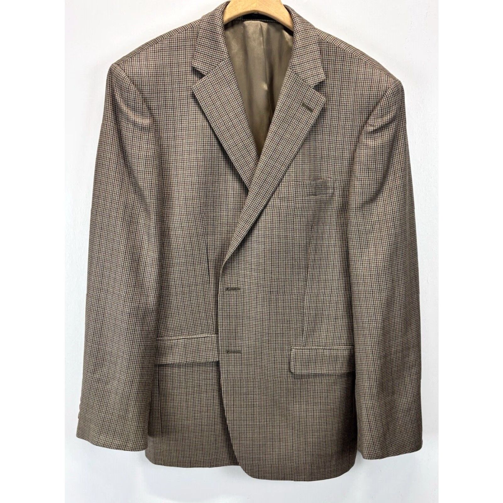 Ralph Lauren VINTAGE Lauren Ralph Lauren Houndstooth Plaid Blazer Sport Coat Sz 43R Men’s Silk Wool Brown 2-Button Micro Vintage Career Mens Size 46R - 5 Thumbnail