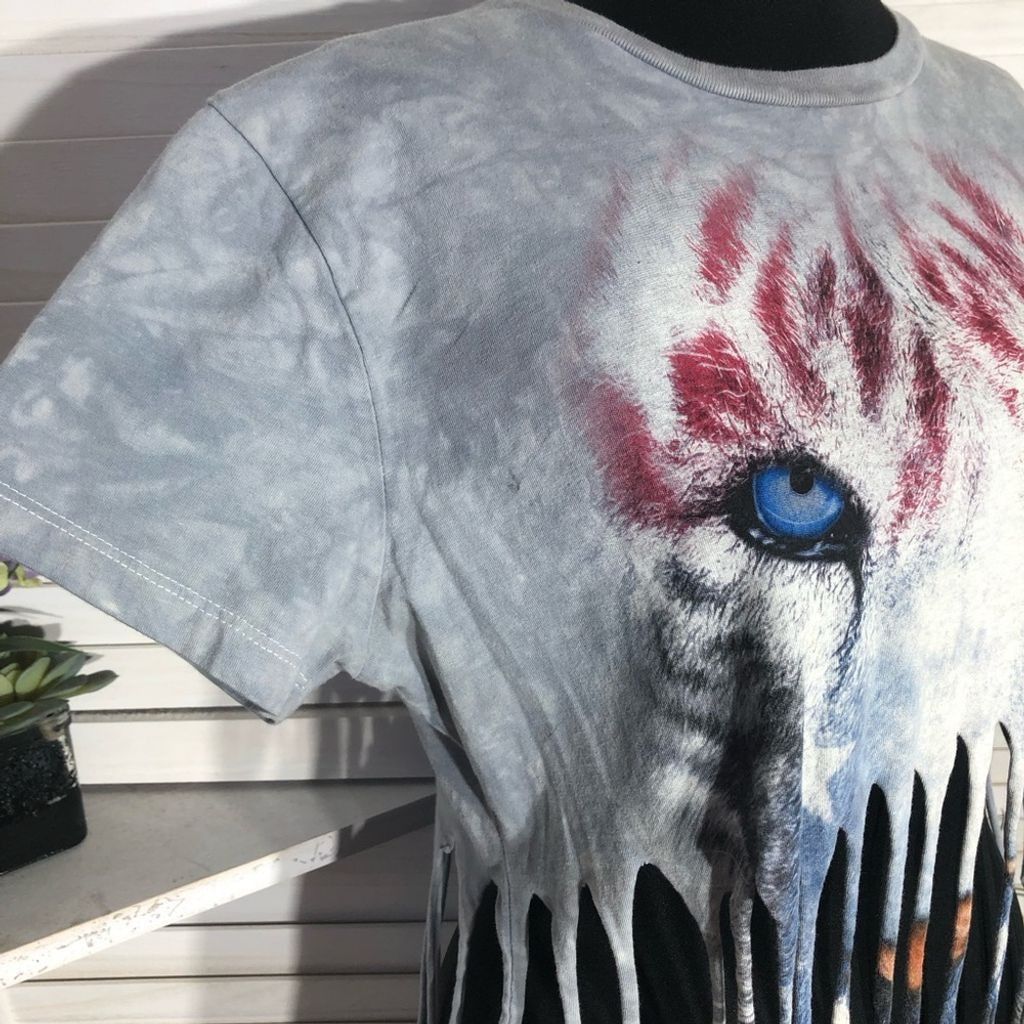Vintage Y2K Wild Beast Upcycled gray red punk boho fringes T-shirt M Size L / US 10 / IT 46 - 4 Thumbnail
