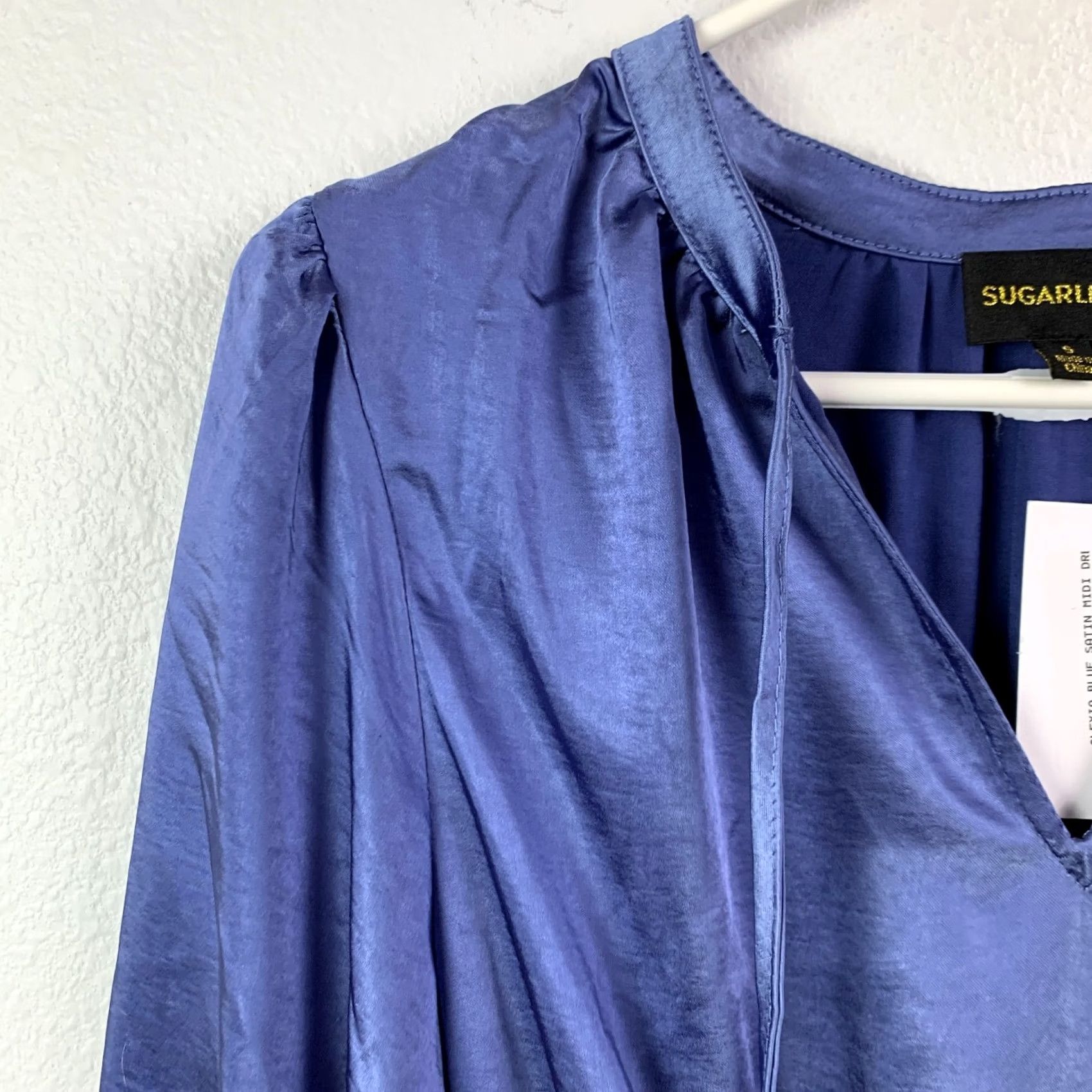 Sugar Sugarlips Sugar Lips Blue Satin Boutique Midi Dress S NWT Long Sleeve Cap Sleeve Fit & Flare Casual Party/Cocktail Travel Womens Modern Satin Dress Size S / US 4 / IT 40 - 2 Thumbnail